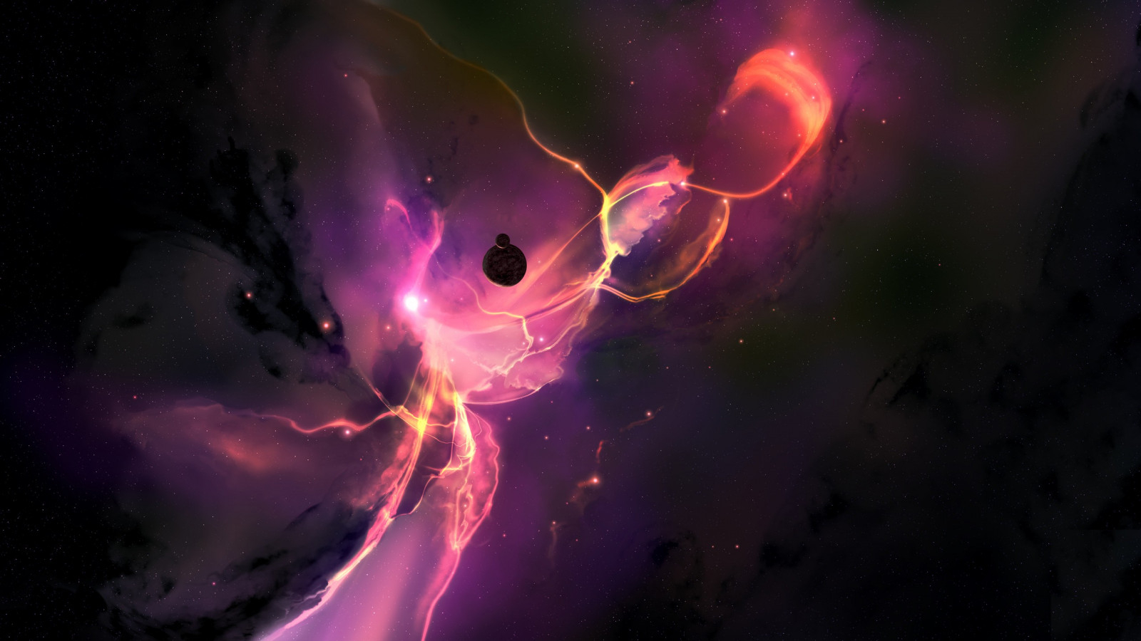 1600x900 Wallpaper, colorful, digital art, planet, artwork, space art, lightning, nebula, thunder, JoeyJazz, darkness, screenshot, special effects, geological phenomenon 2560x1440, Desktop