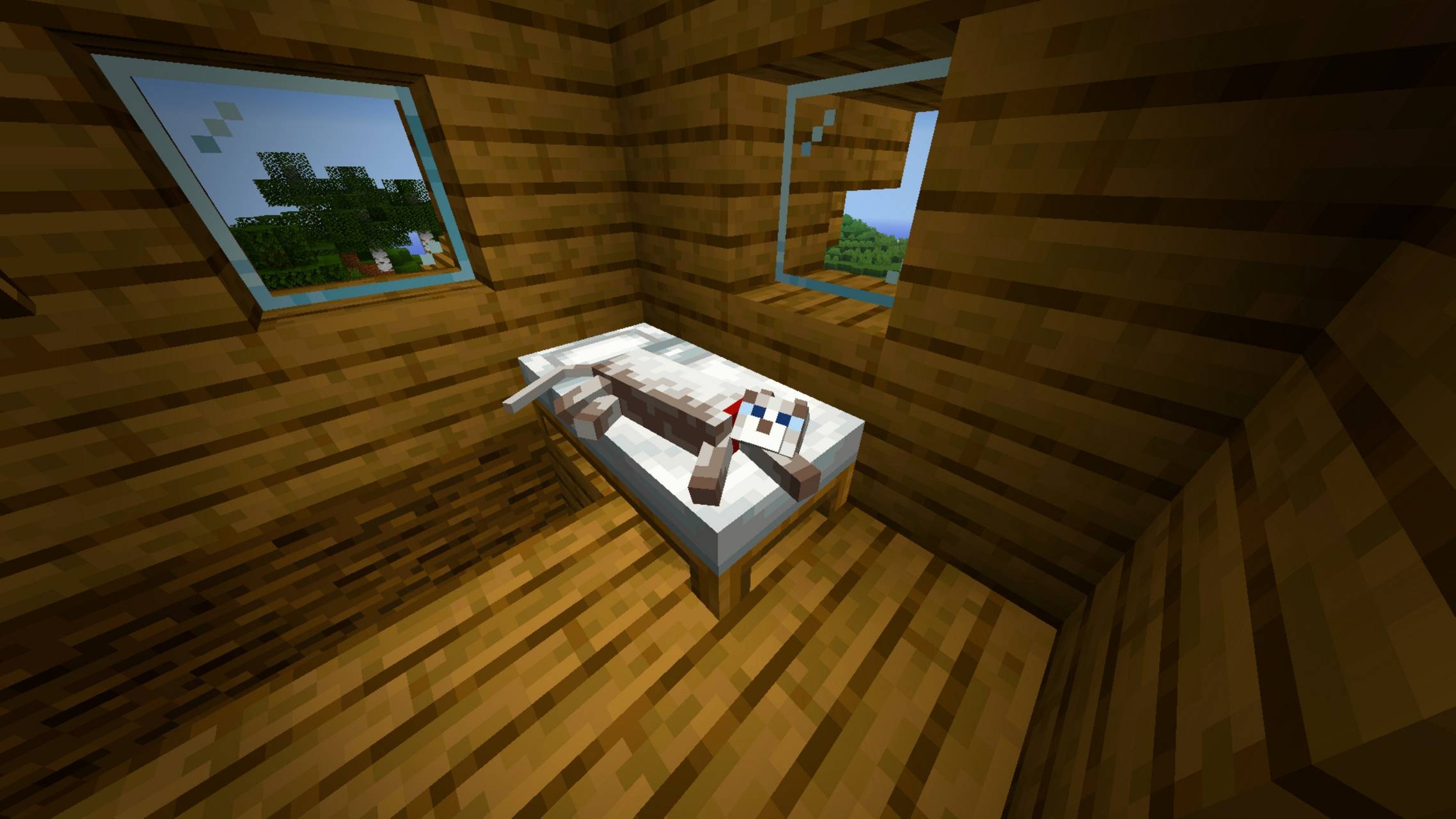 2280x1280 Minecraft Cat in bed wallpaper, Desktop