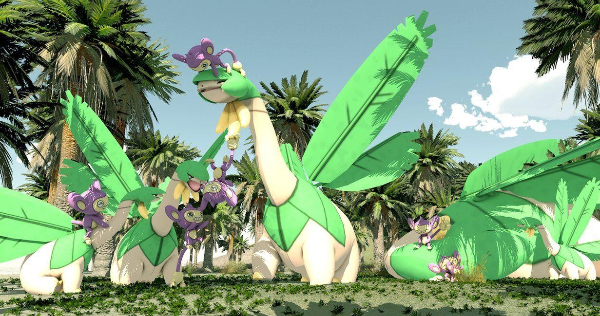 1240x650 Tropius and Aipom living together, Desktop