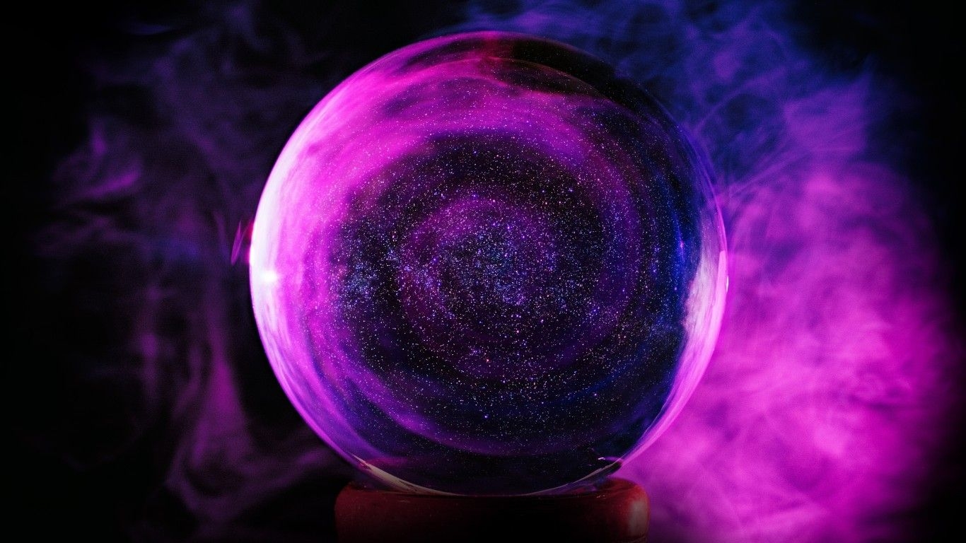 1370x770 Download  Neon Ball, Stars, Galaxy, Purple Wallpaper, Desktop