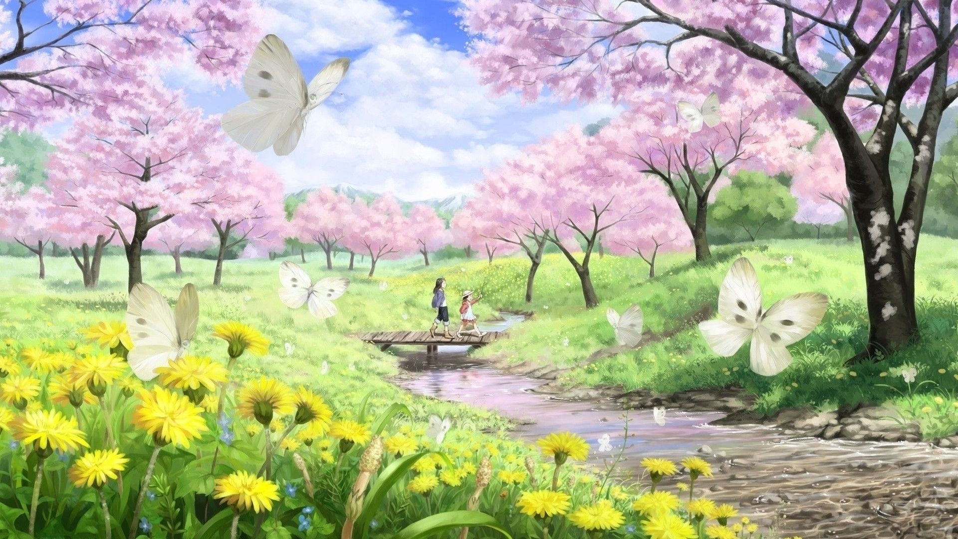 1920x1080 Free download Spring day wallpaper Pretty Anime Wallpaper Nature, Desktop