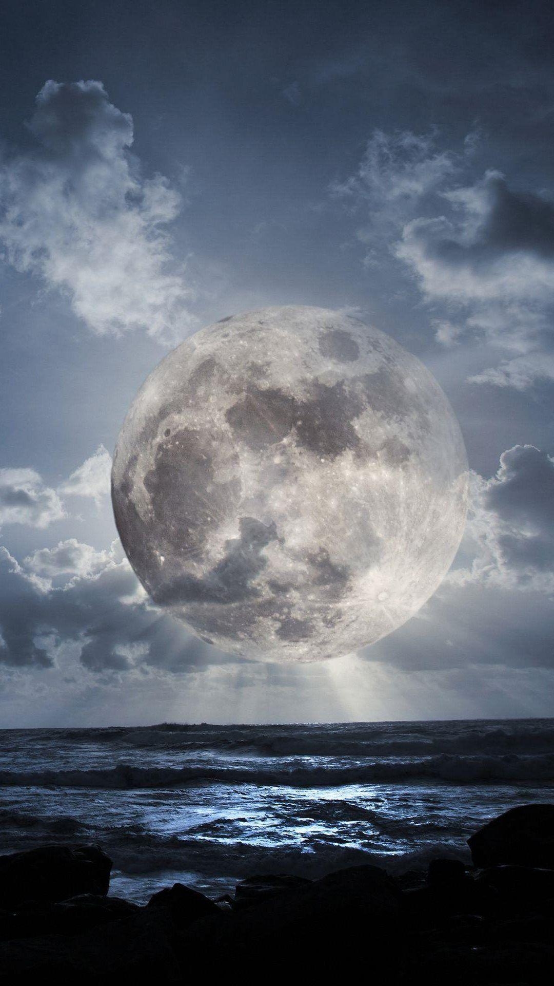 1080x1920 Super Moon Over Sea iPhone 8 Wallpaper Download. iPhone, Phone