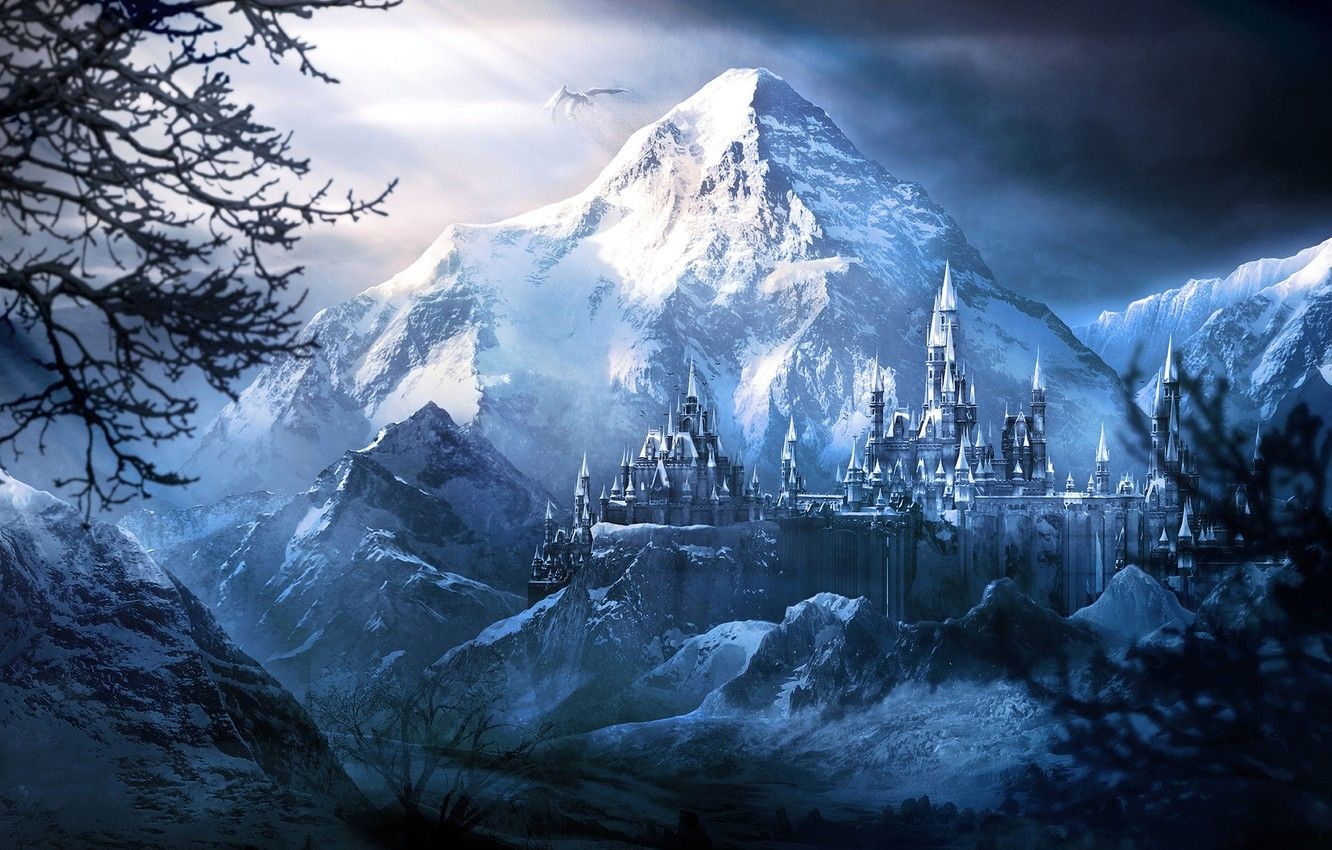 1340x850 Wallpaper snow, mountains, fortress, Frozen Castle image for desktop, section фантастика, Desktop