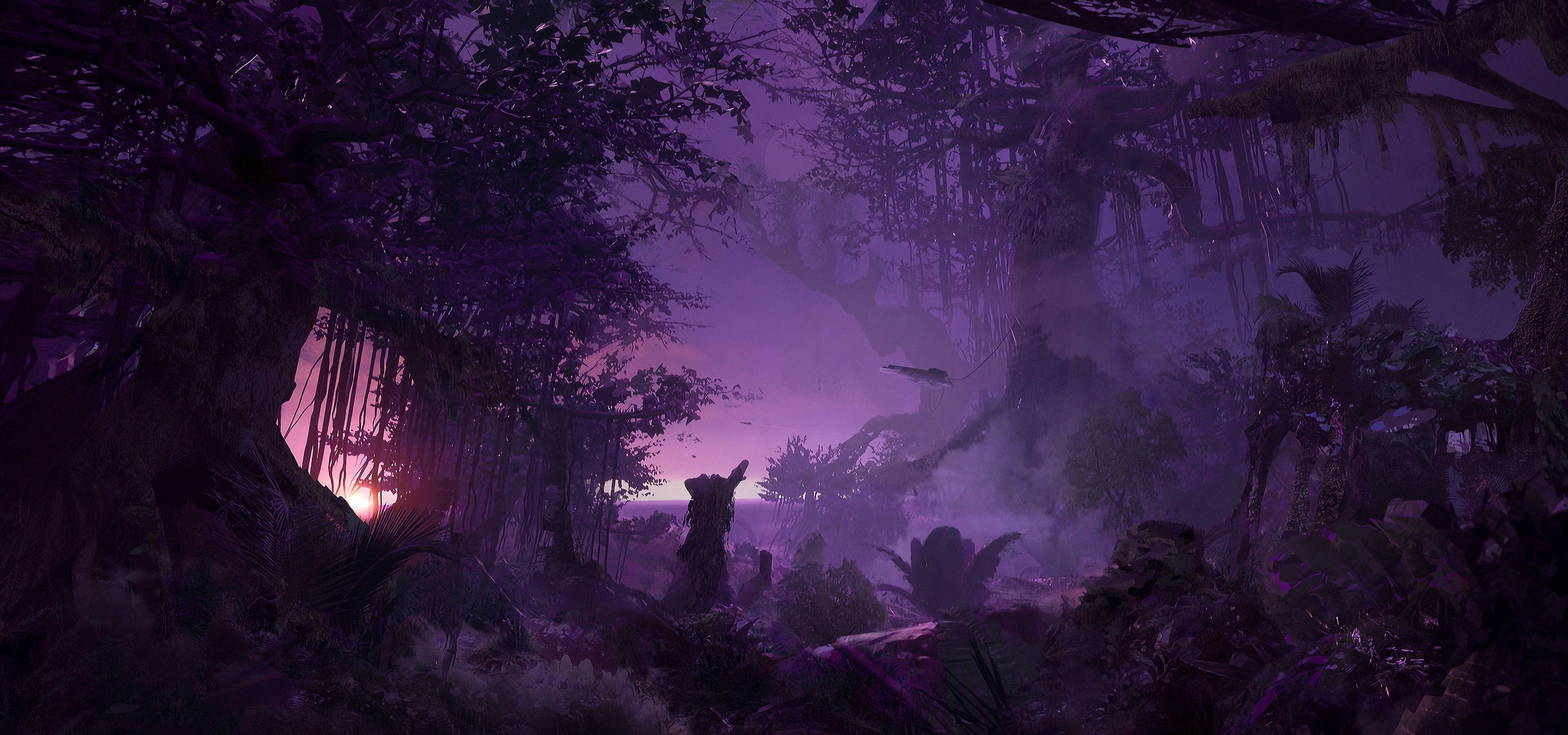 3840x1800 K Wallpaper Purple, Dual Screen