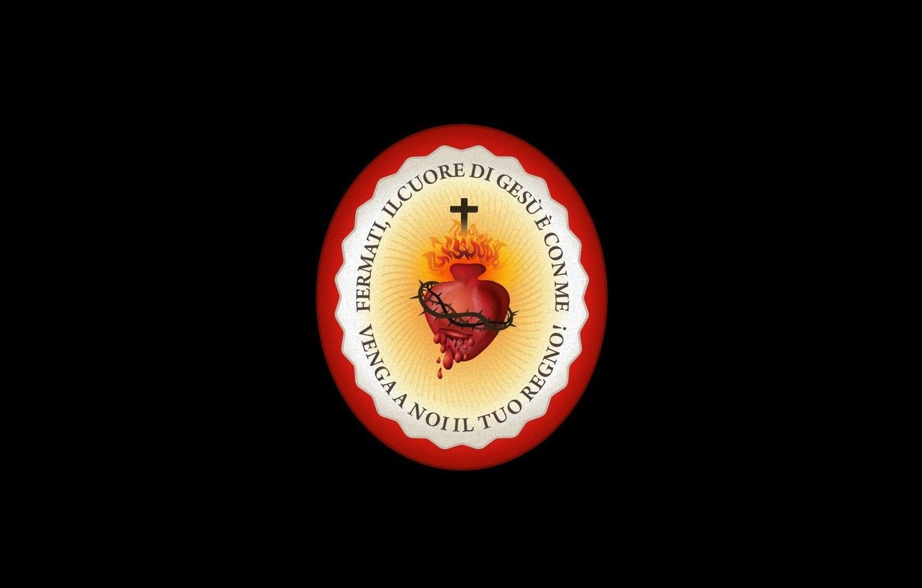 1340x850 Wallpaper fire, heart, cross, black background, Jesus Christ, Sacred Heart image for desktop, section разное, Desktop