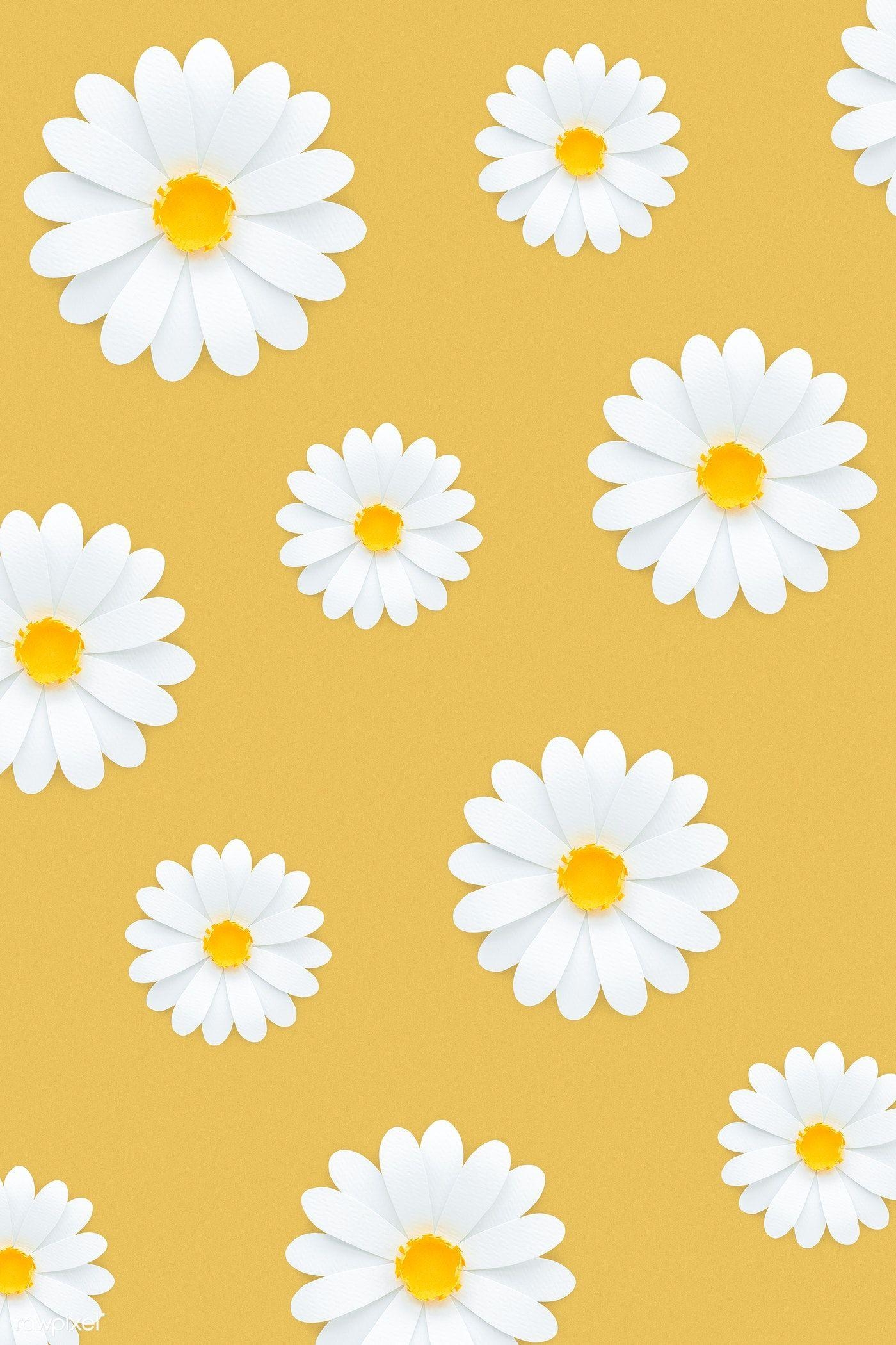 1400x2100 Download premium psd of White daisy pattern on yellow, Phone