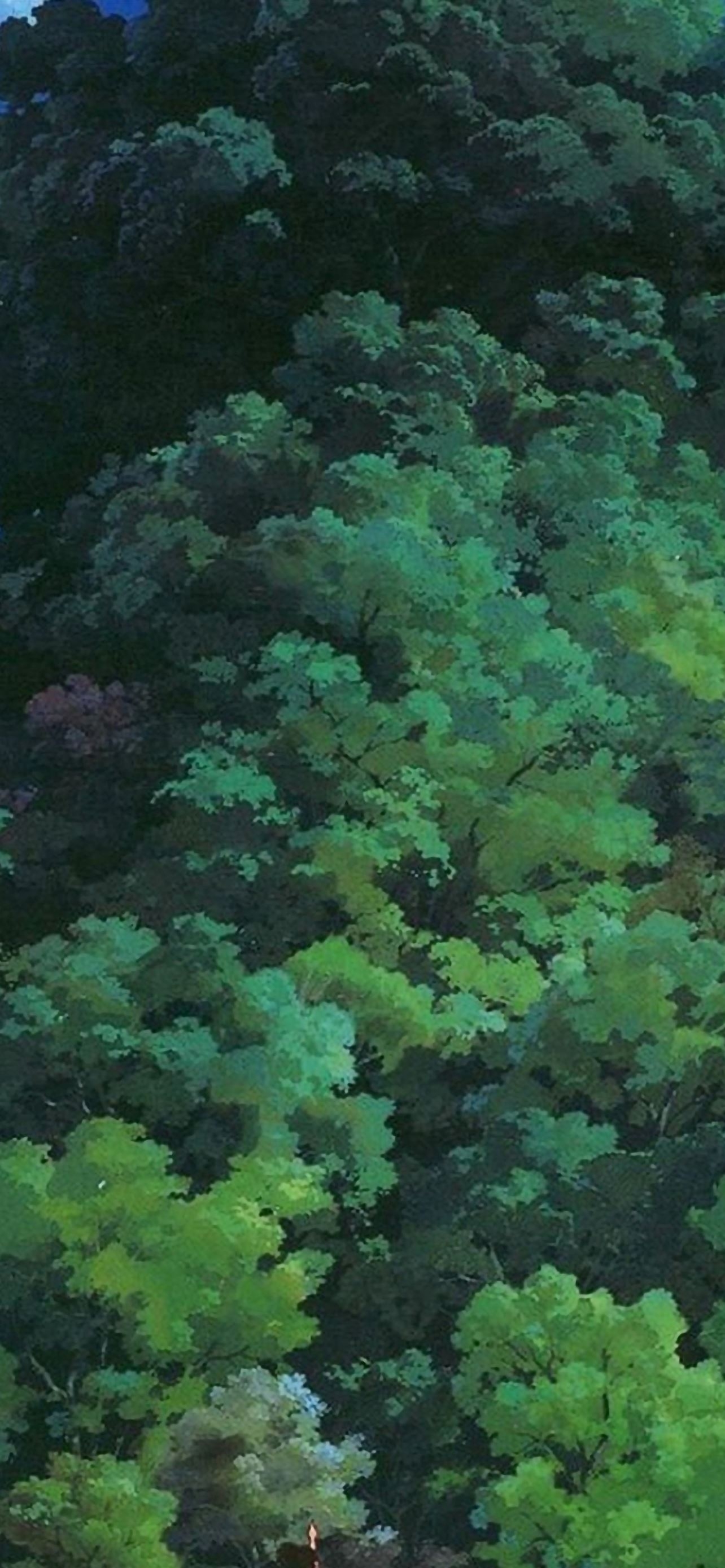 1290x2780 Studio Ghibli Tree Green Art Illustration Love Anime iPhone Wallpaper Free Download, Phone