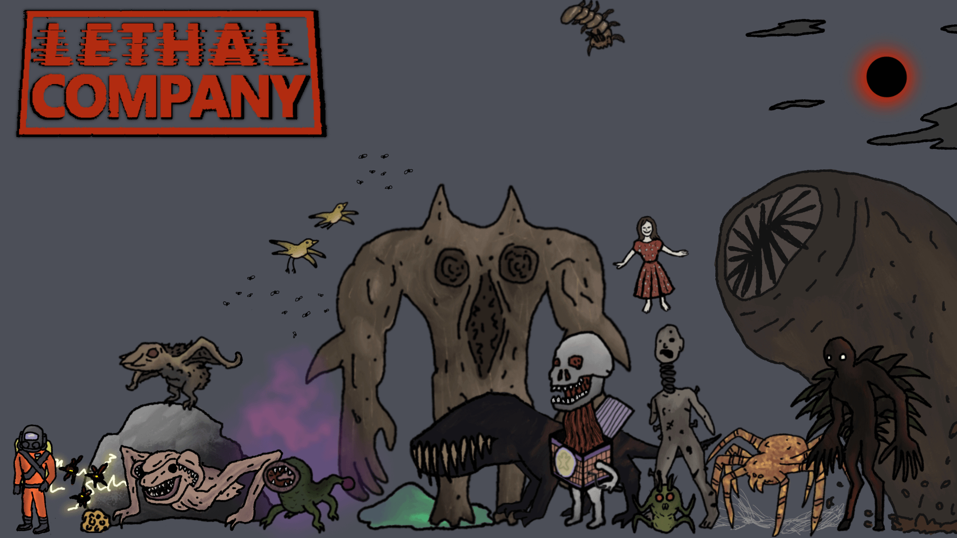 1920x1080 Lethal Company Drawing of Every Creature (Size Comparison), Desktop