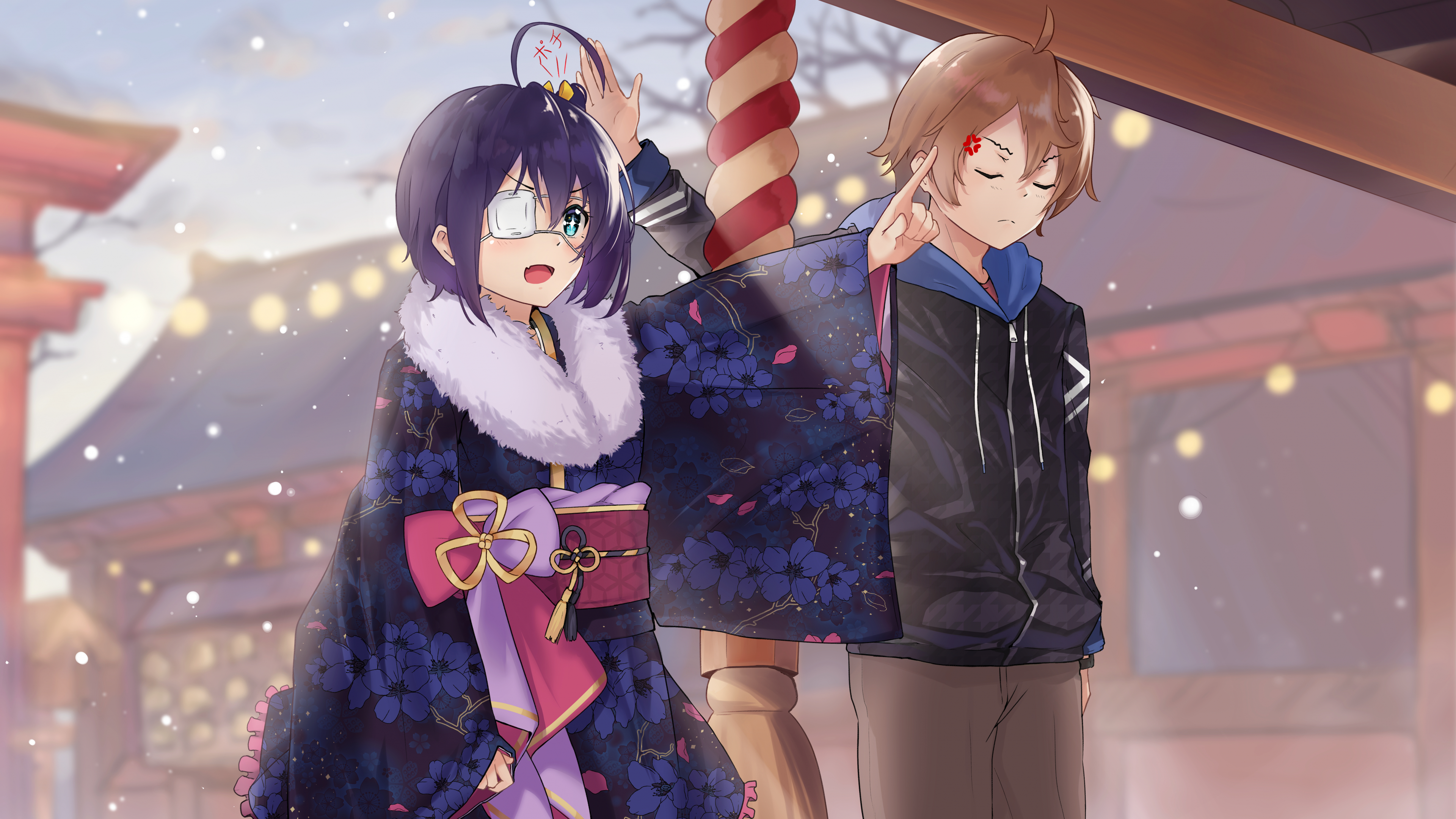 3840x2160 Download  Takanashi Rikka, Togashi Yuta, Chuunibyou Demo Koi Ga Shitai, Chu- Kimono, Shrine Wallpaper for UHD TV, Desktop