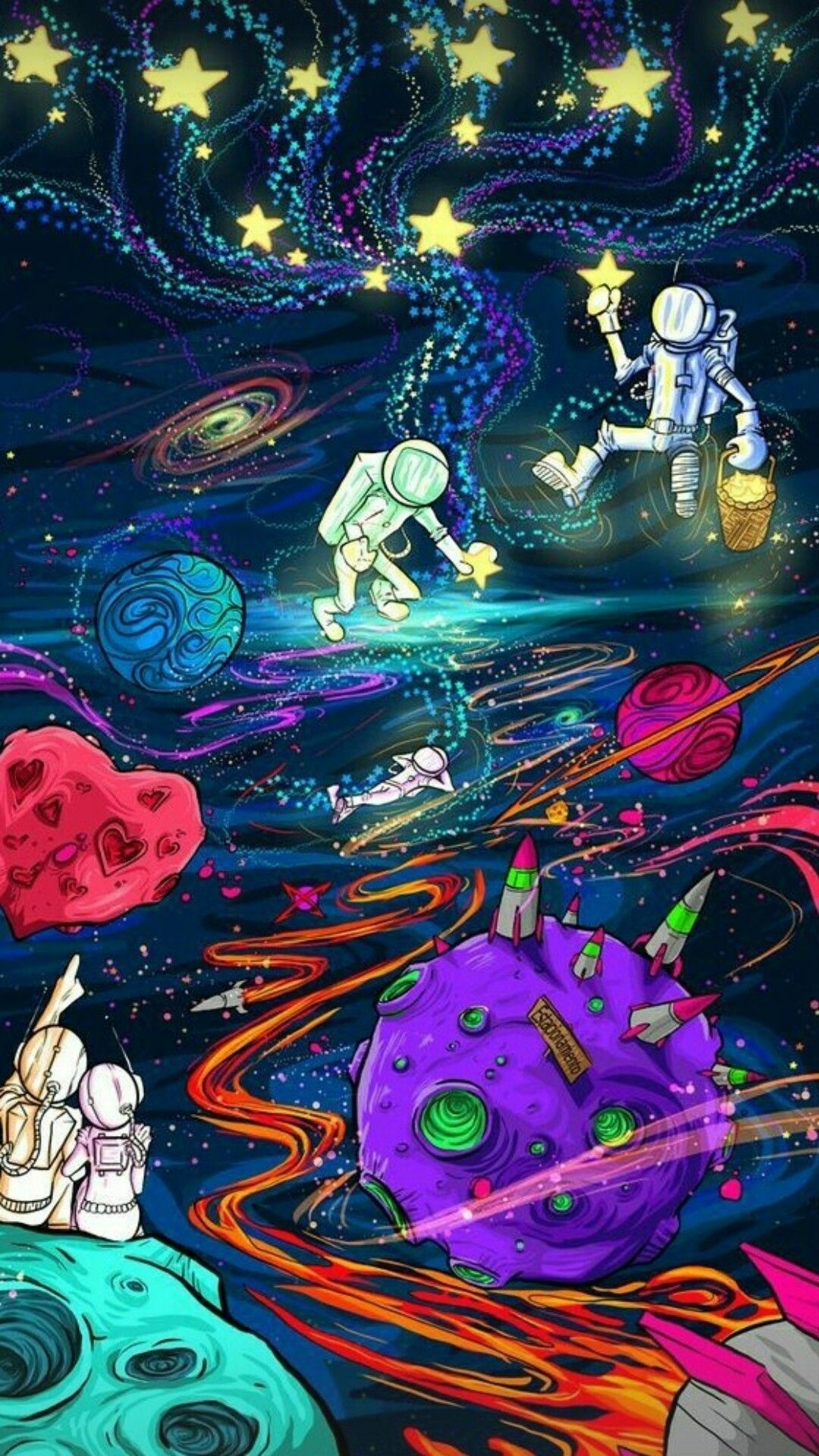 1080x1920 Trippy Space Cartoon Wallpaper iPhone, Phone