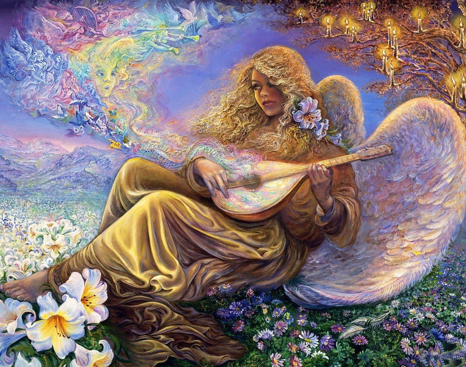 1600x1270 Angel playing Lute in Flower Field Wallpaper, Desktop