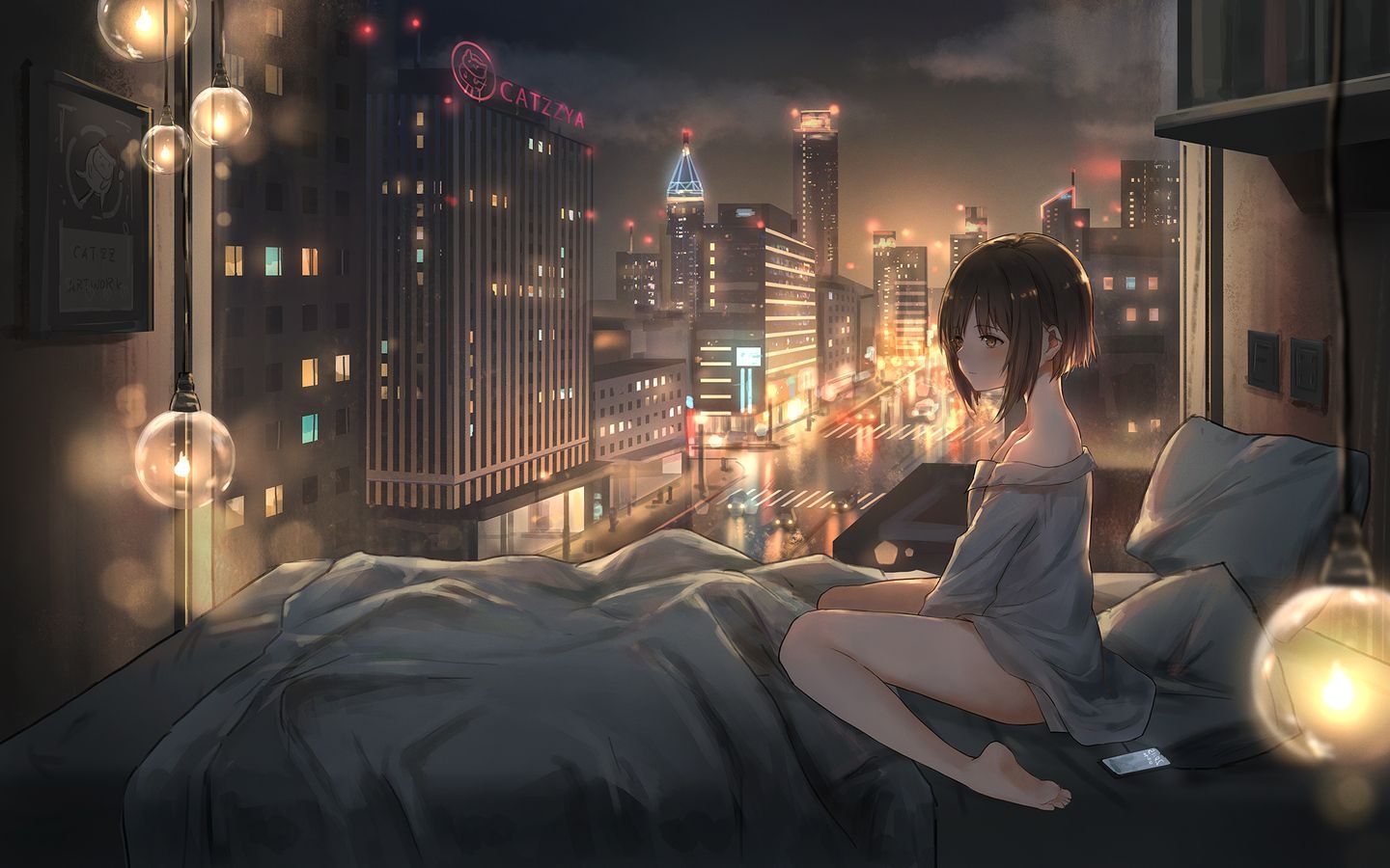 1440x900 Anime Girl City Lights 4k  Resolution HD 4k, Desktop