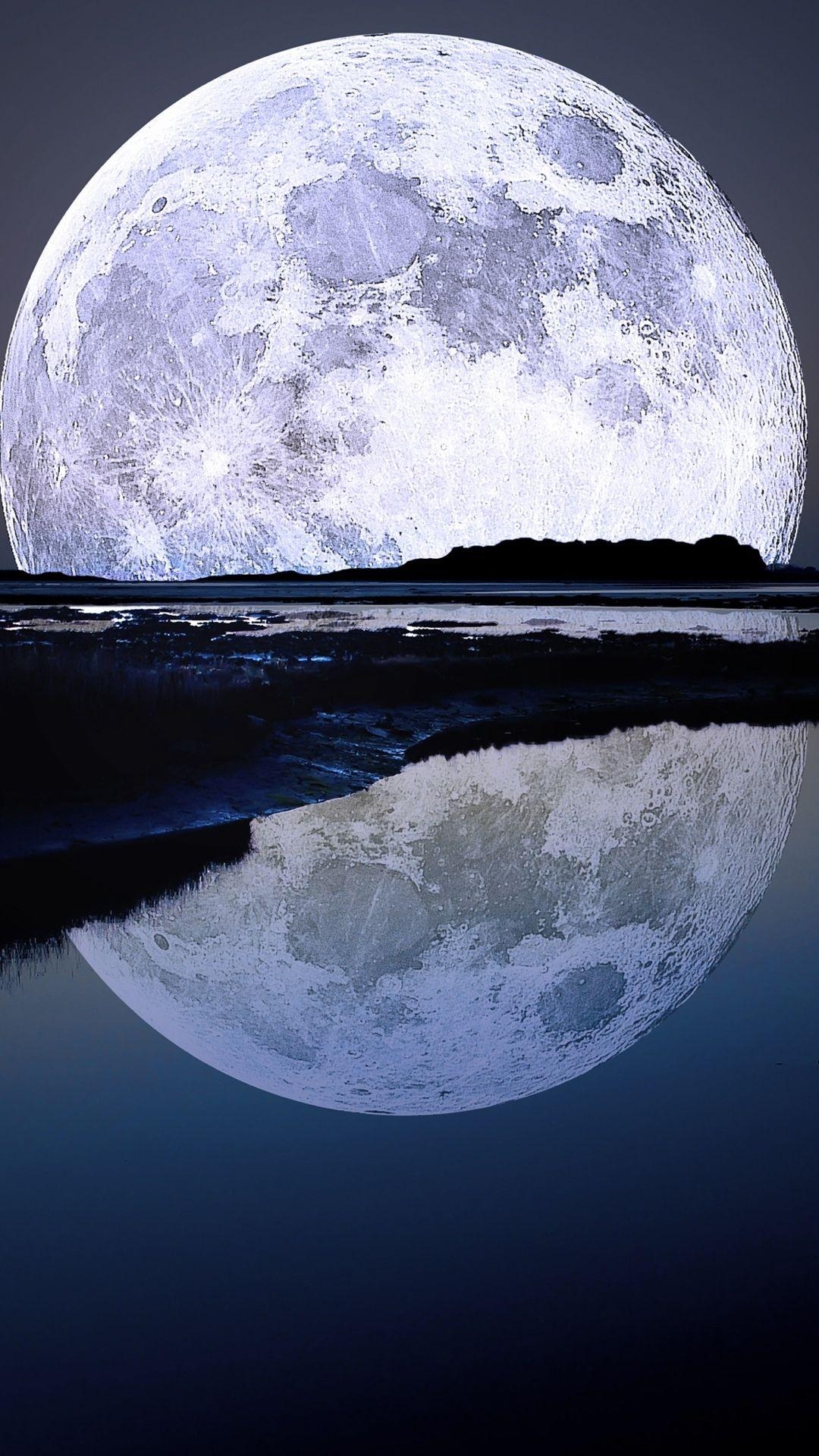 1080x1920 Super Moon Water Reflection Android Wallpaper free download, Phone