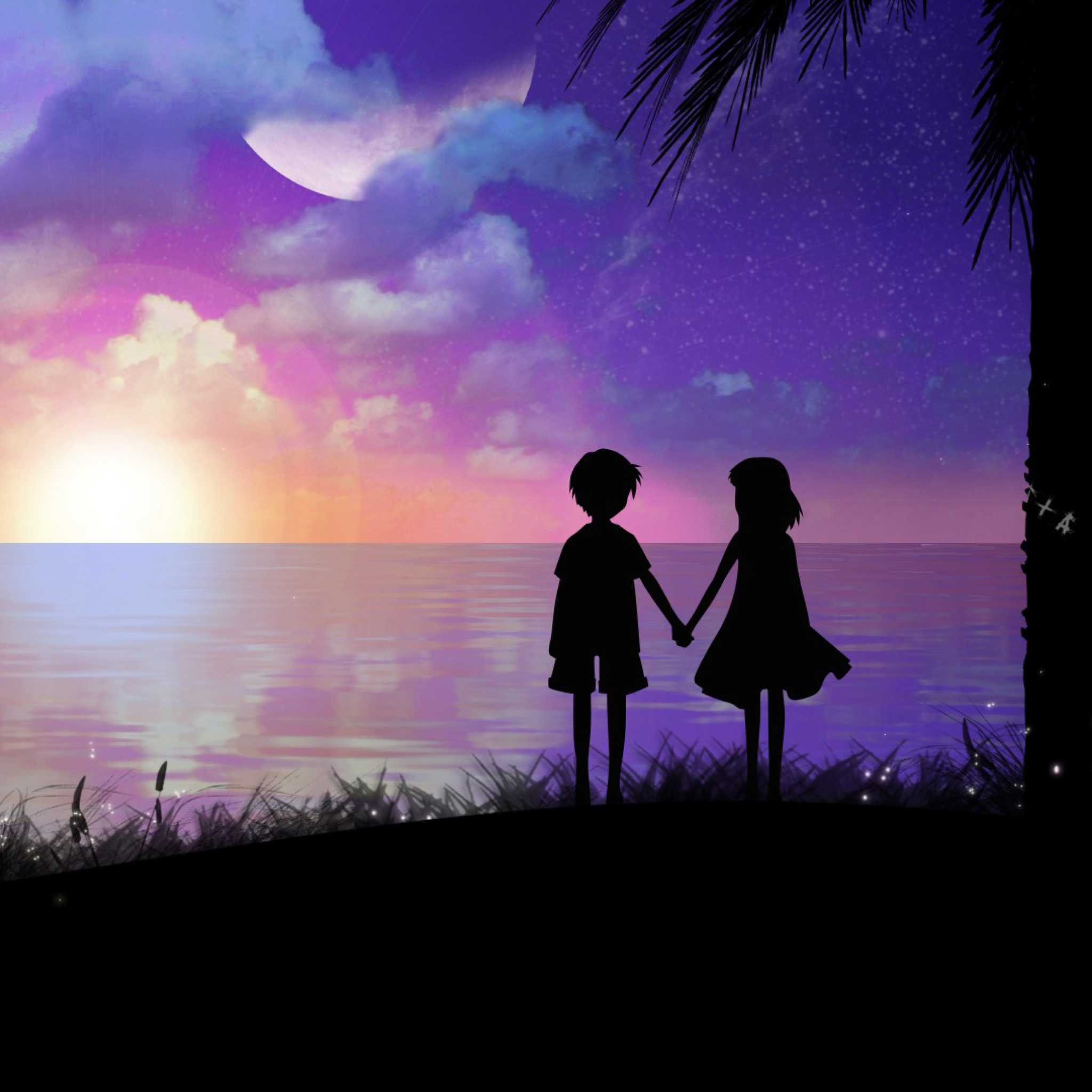 2050x2050 Holding Hands At Sunset Wallpaper for iPad 3, Phone