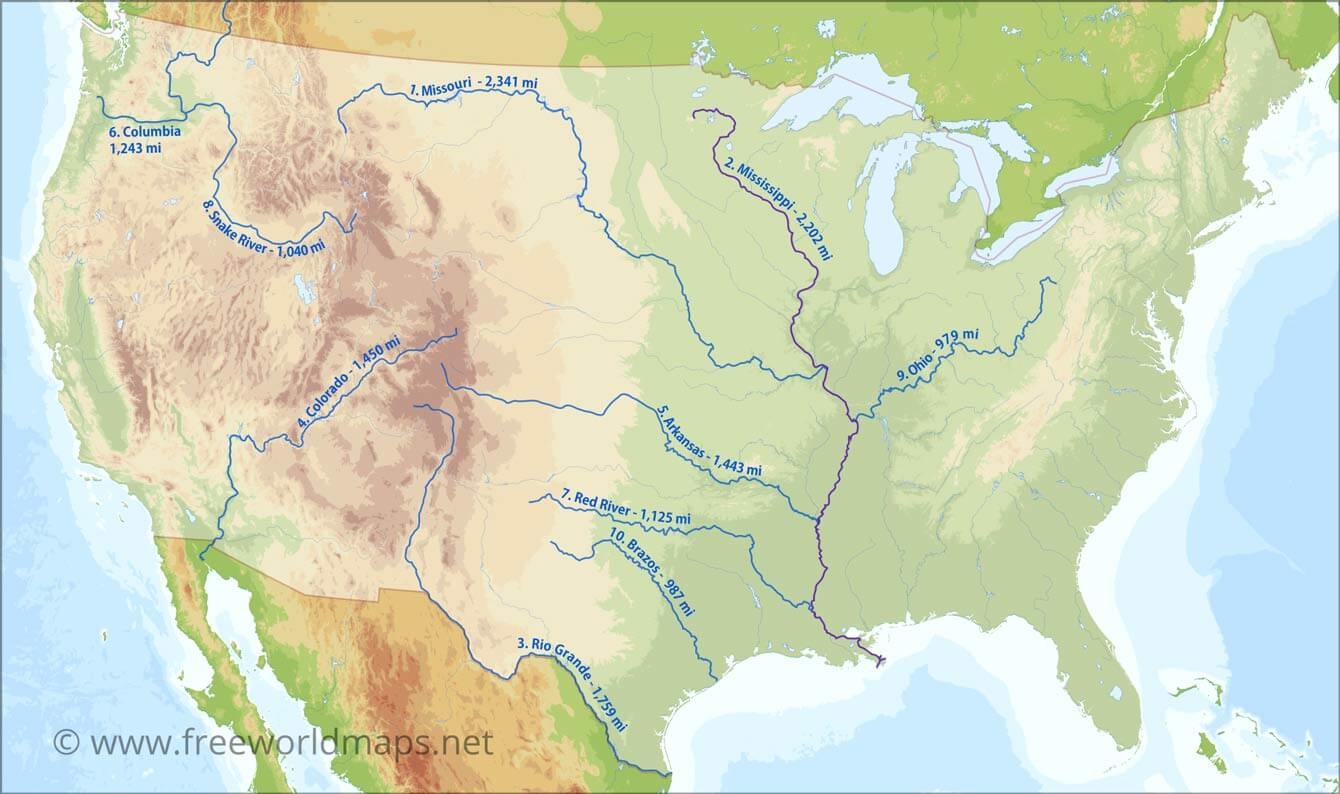 1340x800 US Rivers map, Desktop