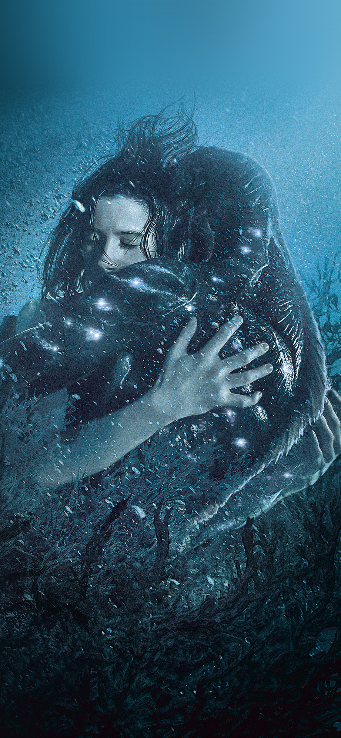 1130x2440 iPhone X wallpaper. shape of water film movie blue art illustration, Phone