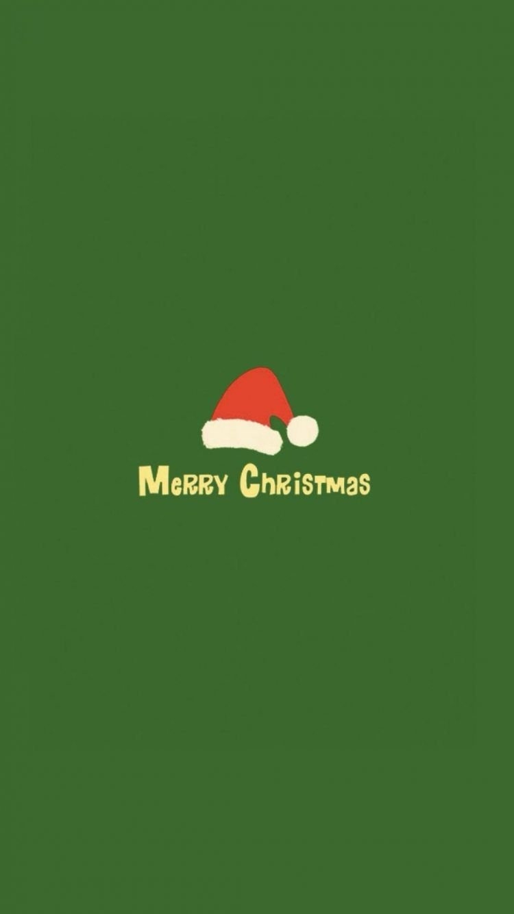 750x1340 Download Minimalistic Merry Christmas Red Hat Green iPhone 6 Wallpaper, Phone