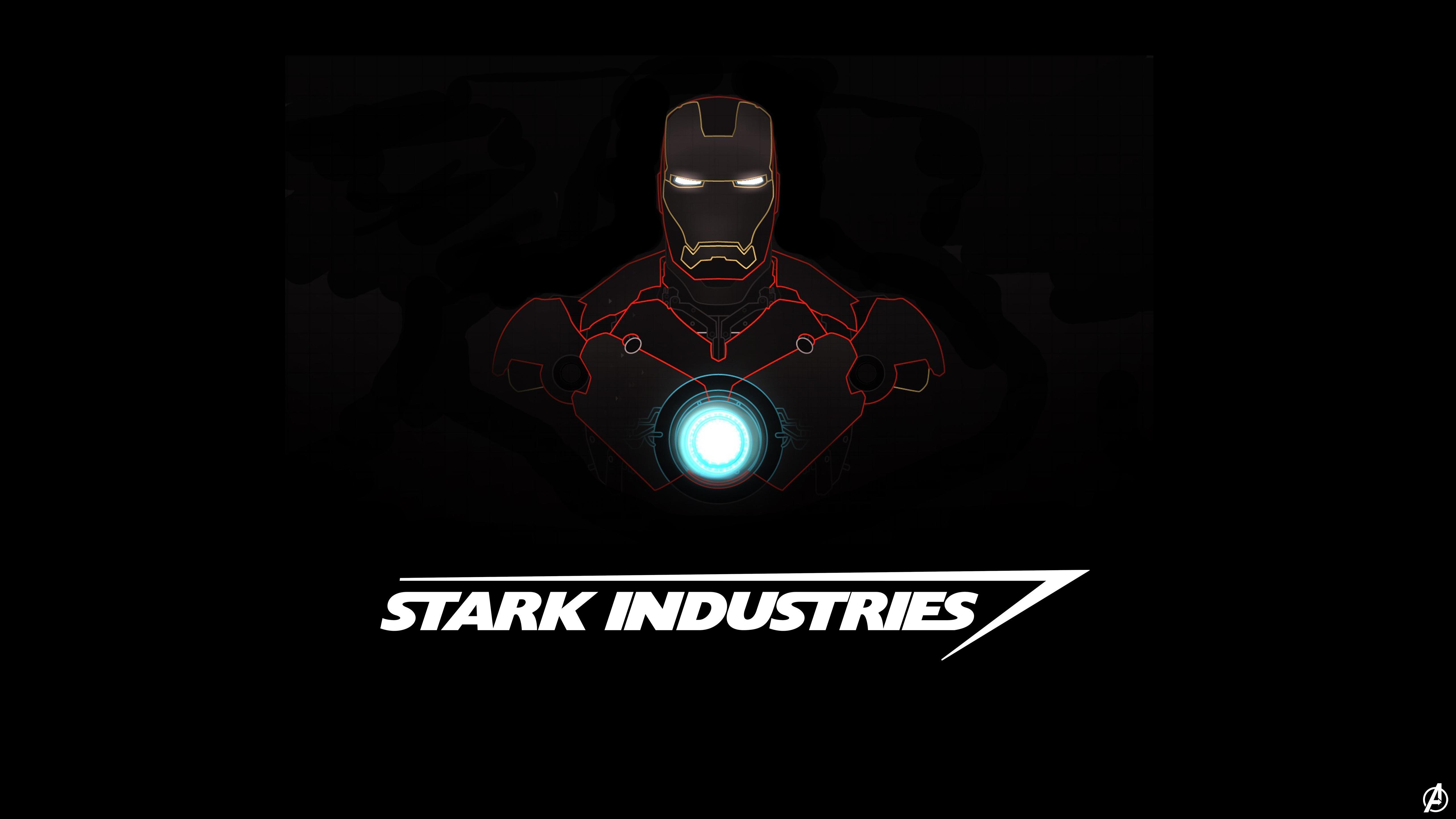 5120x2880 #Iron Man, K, #Stark Industries, #Minimal, #Dark. Creative, Desktop