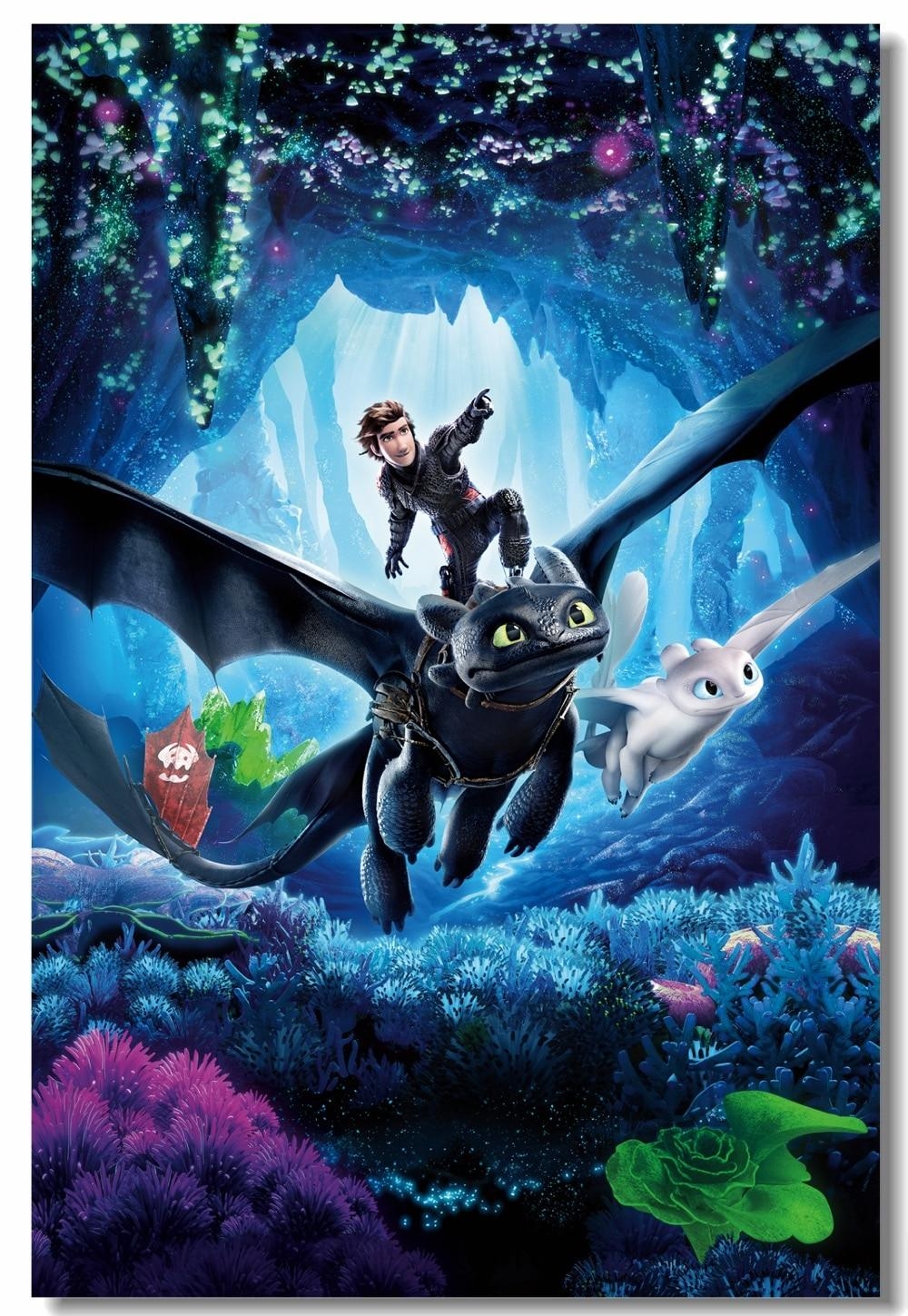 1000x1450 Custom Canvas Wall Arts How To Train Your Dragon 3 Poster Night Fury Hiccup Sticker HTTYD Light Fury Wallpaper Home Decor #. Wall Stickers, Phone