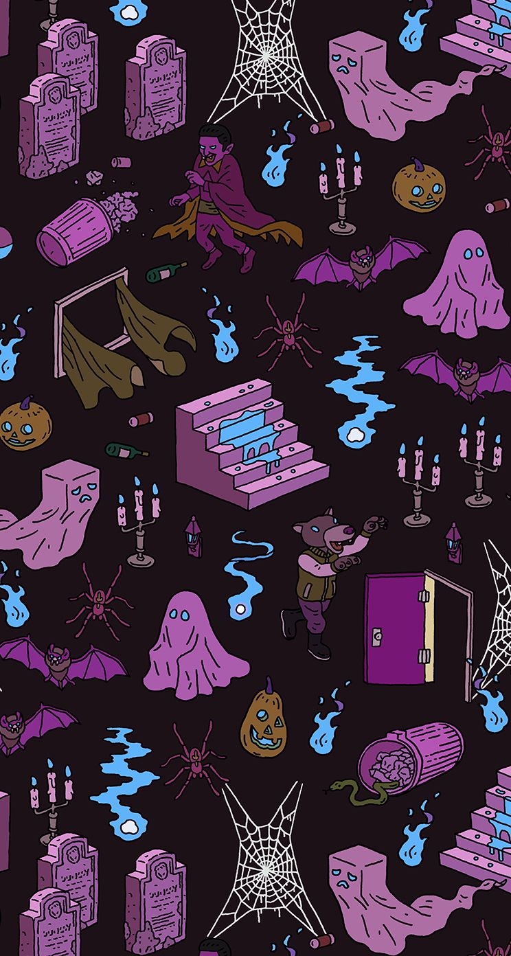 750x1400 Halloween Pattern by Tatsushi Eto. #illustration #drawing #pattern. Witchy wallpaper, Halloween wallpaper iphone, Goth wallpaper, Phone