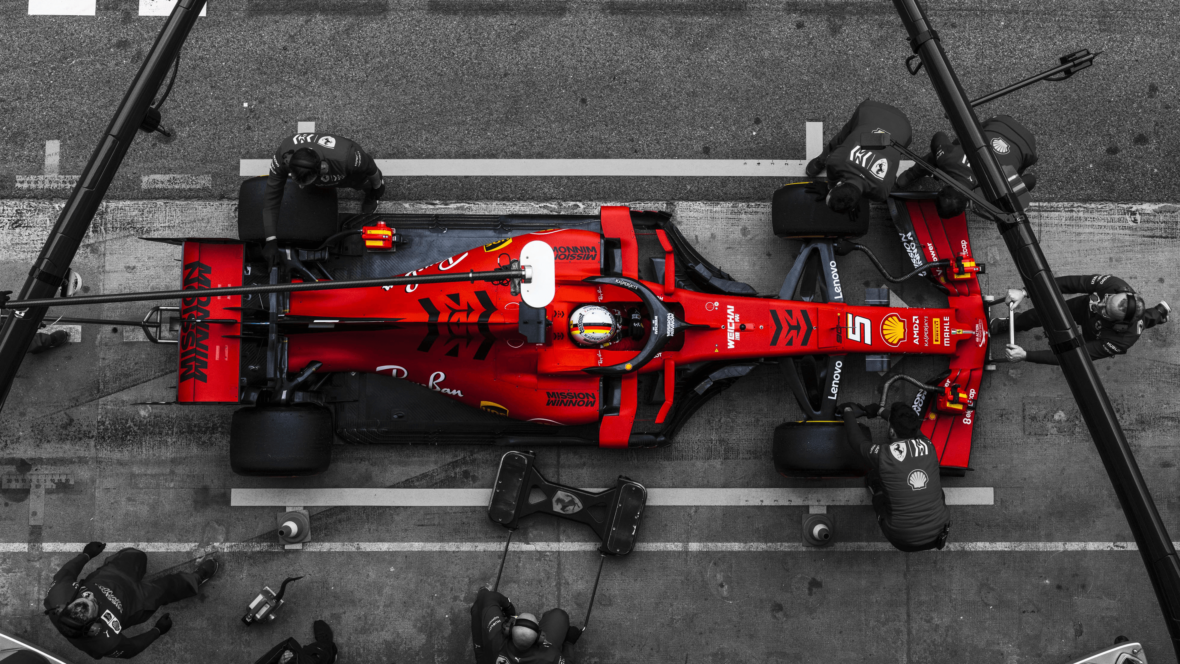 3940x2220 Sebastian Vettel's SF90 in the pits [Desktop Wallpaper], Desktop