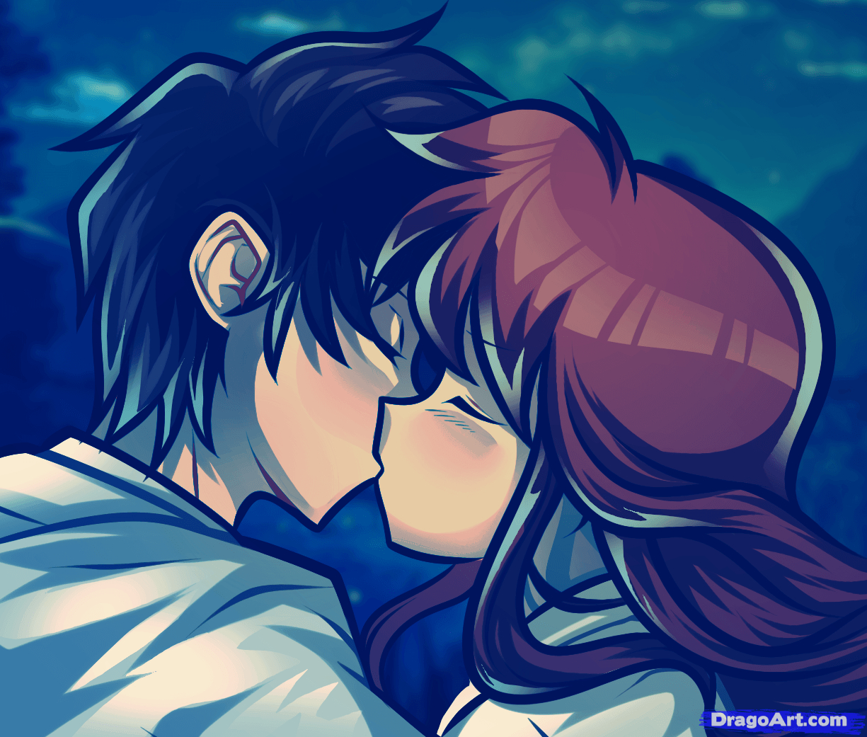 1230x1050 Valentines Couple, Anime Kiss, Step, Desktop