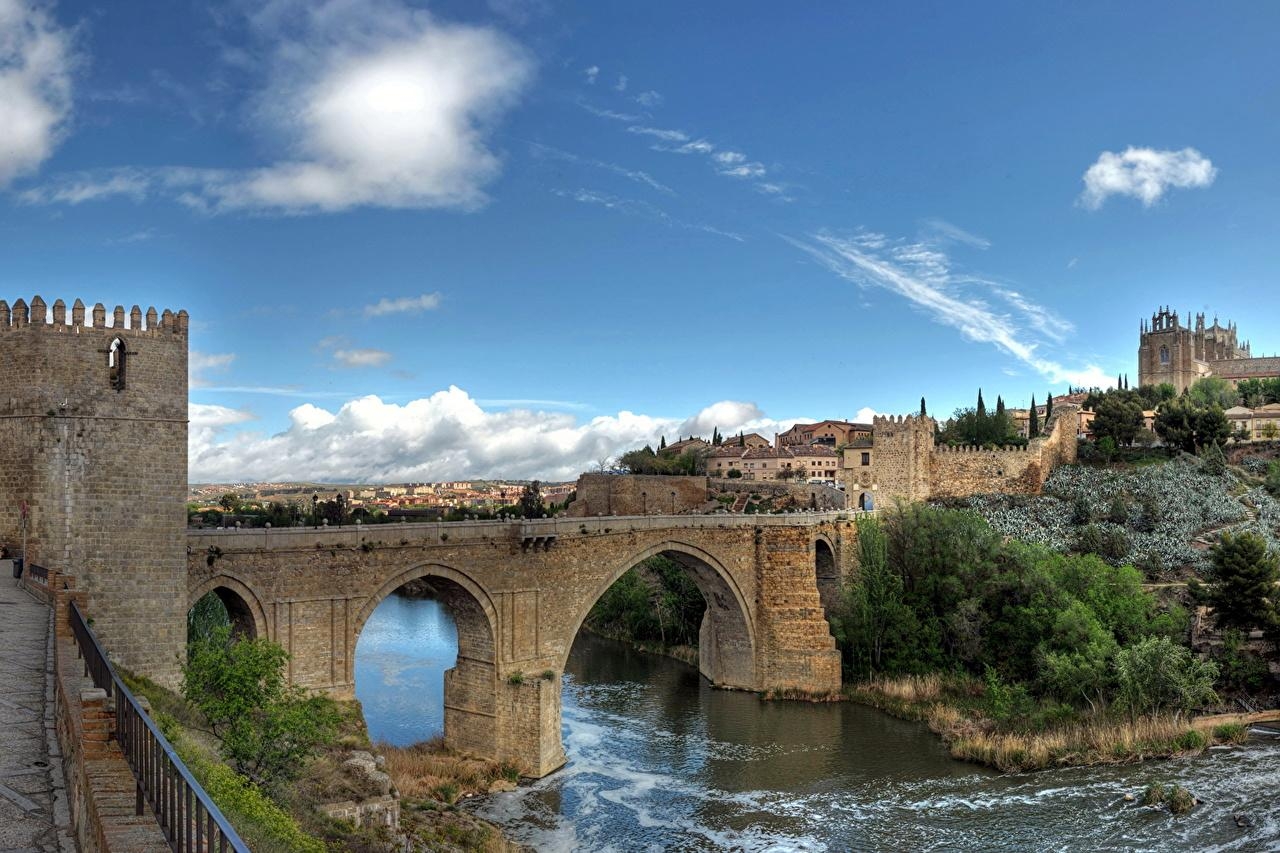 1280x860 Photo Toledo Spain Fortress Bridges Sky Rivers Cities, Desktop