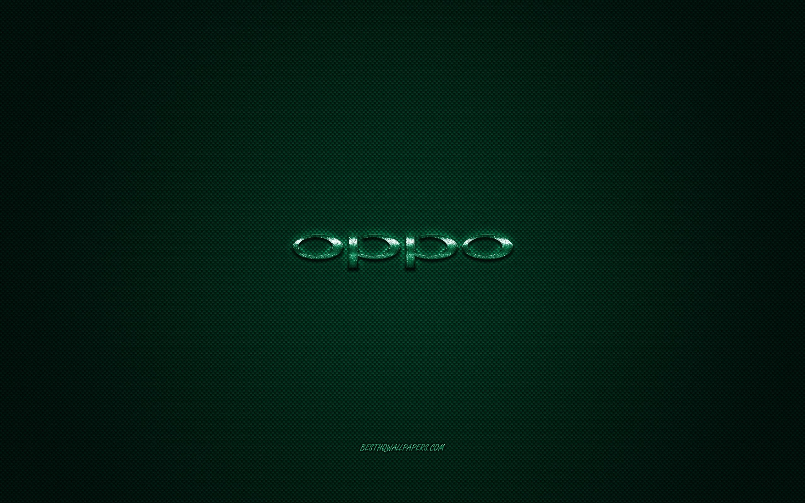 2560x1600 Download wallpaper Oppo logo, green shiny logo, Oppo metal emblem, Desktop