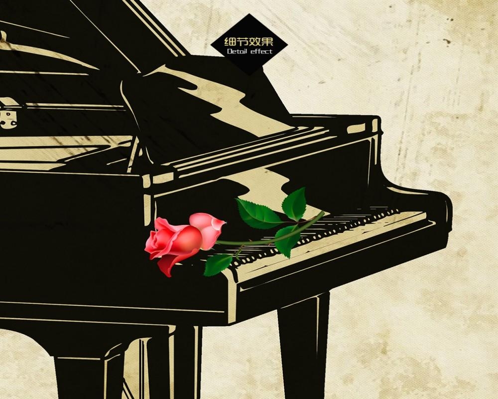 1000x800 Free Shipping Custom 3D Music Bar Wallpaper Rose Piano Retro, Desktop