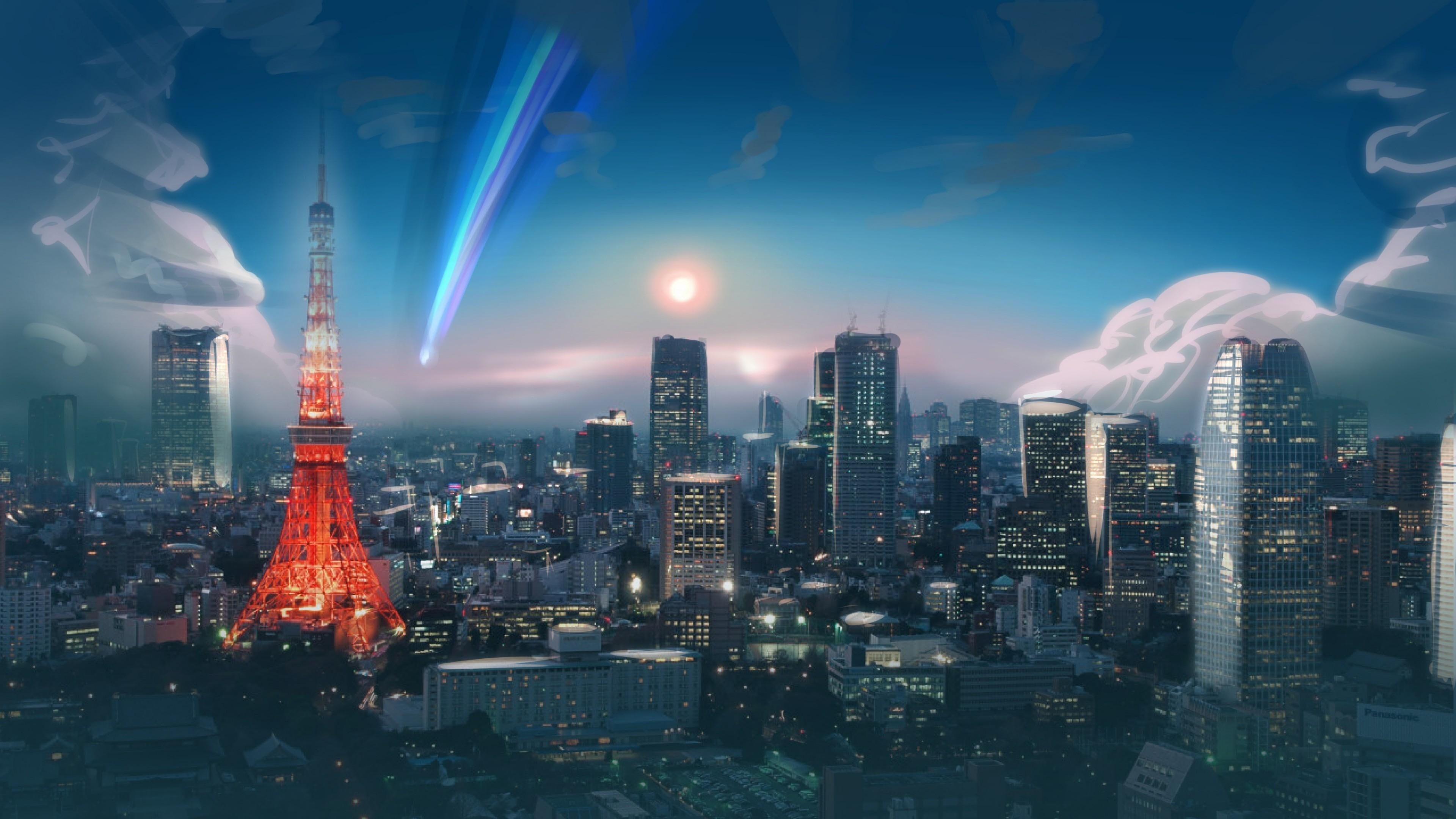 3840x2160 city #anime #tokyo #tower #comet #sky K #wallpaper #hdwallpaper, Desktop