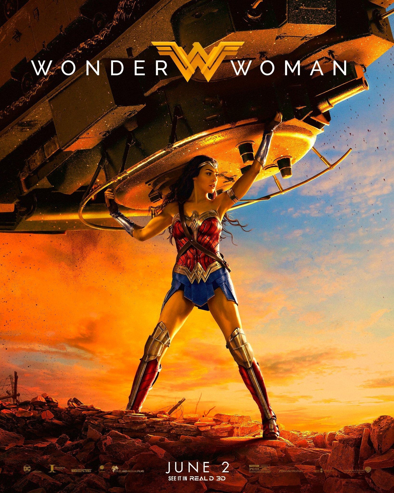 1640x2050 Gal Gadot lifts a tank in cool new 'Wonder Woman' poster, Phone