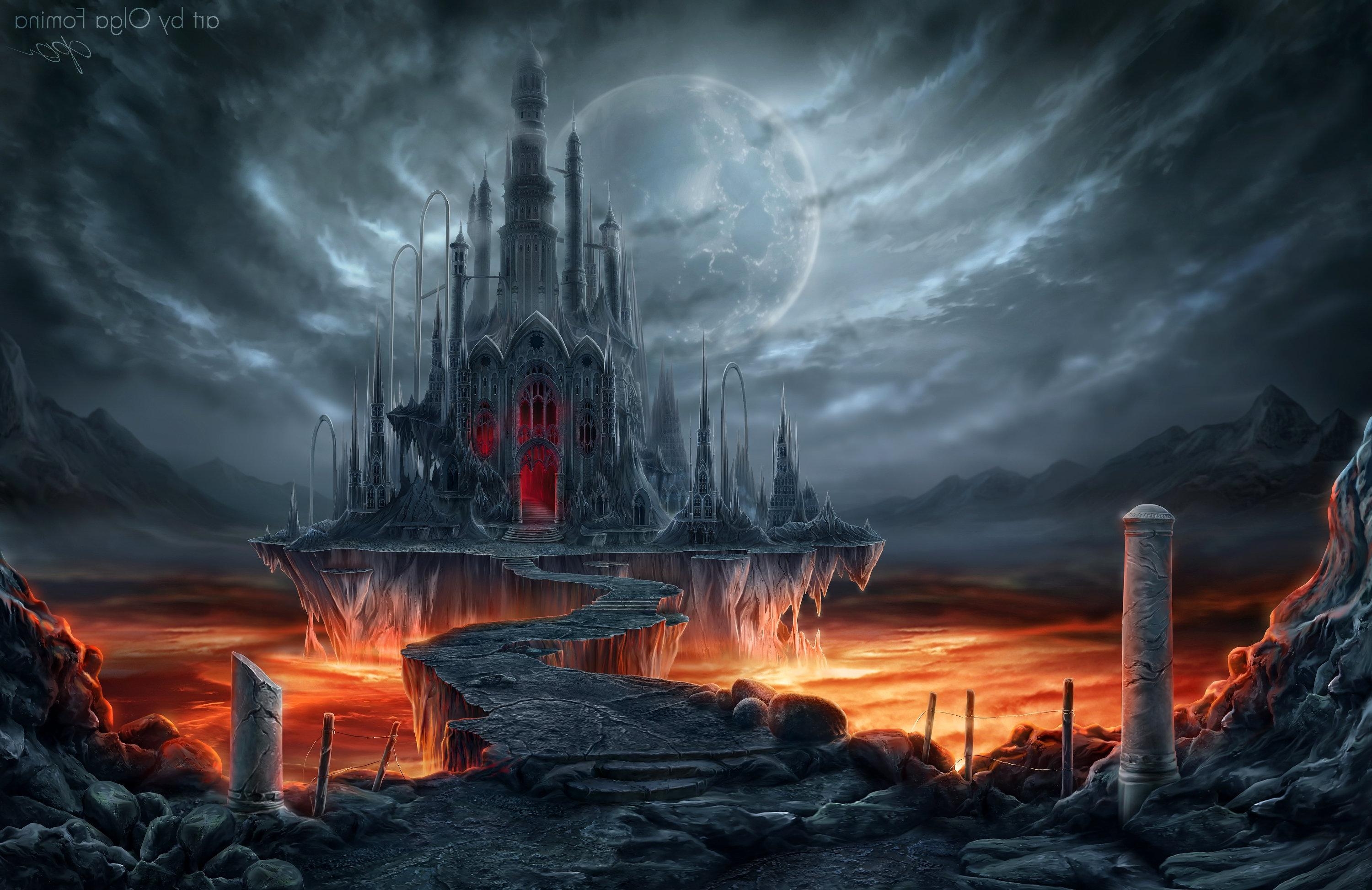 3000x1950 Wallpaper,  px, castle, fantastic, fantasy, Gothic, Moon, world, Desktop