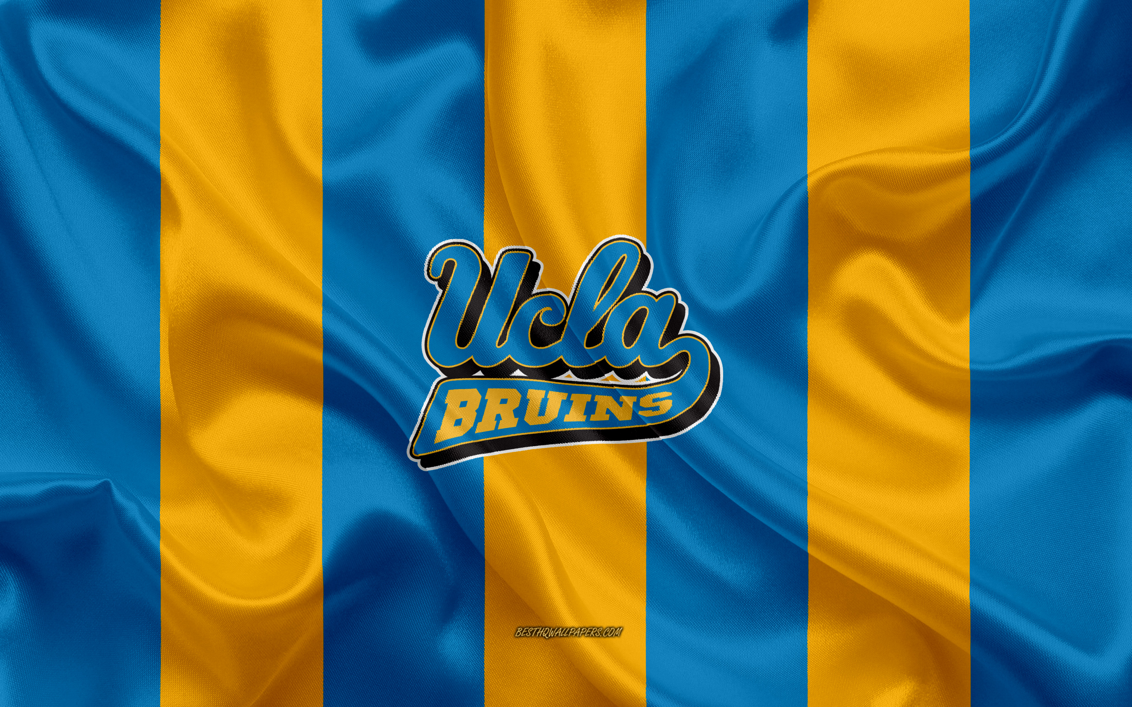 3840x2400 Download Wallpaper UCLA Bruins, American Football Team, Emblem, Silk Flag, Yellow Blue Silk Texture, NCAA, UCLA Bruins Logo, Pasadena, California, USA, American Football, University Of California, Los Angeles For Desktop With Resolution, Desktop