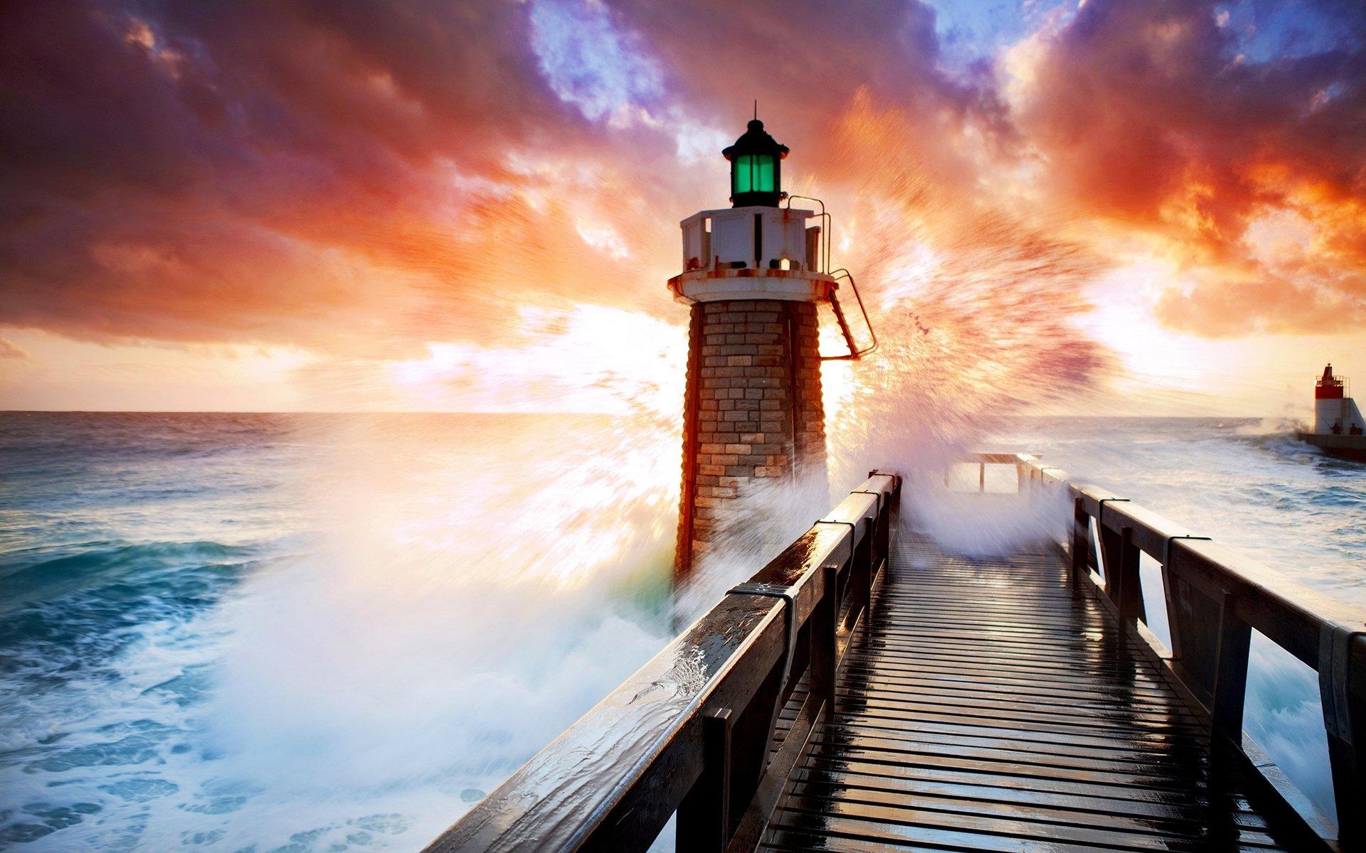 1920x1200 Lighthouse in Stormy Sea at Sunset HD Wallpaper. Background Image, Desktop