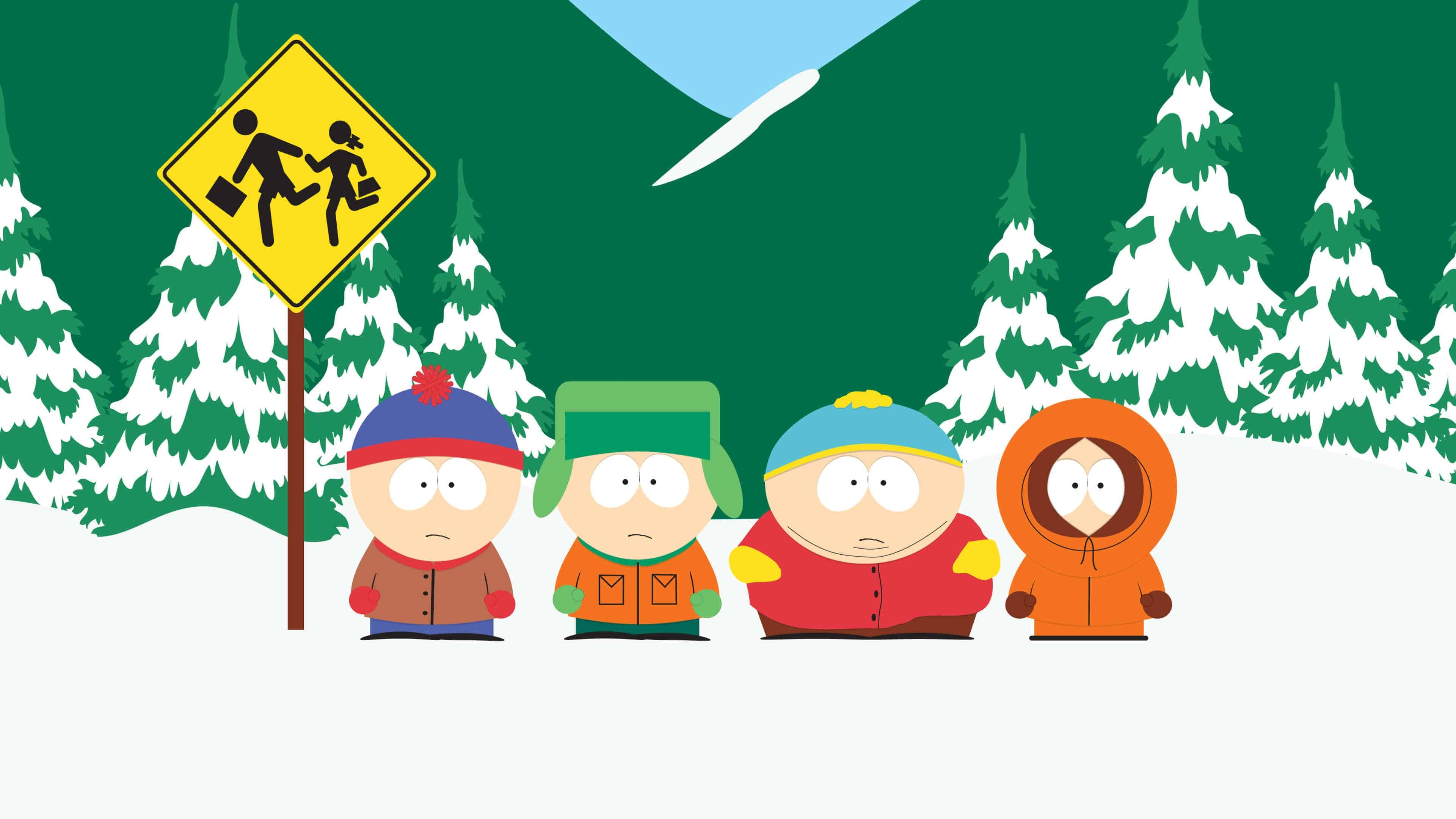 3840x2160 South Park, Stan Kyle Cartman and Kenny at The Bus Stop UHD 4K Wallpaper, Desktop