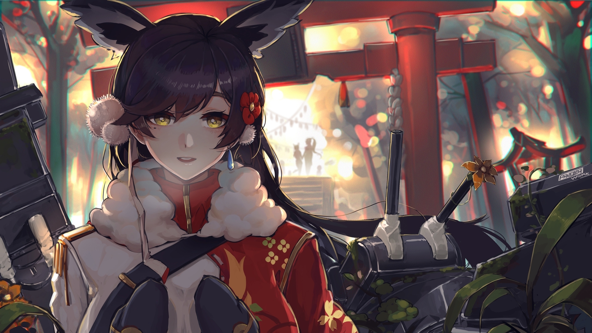 1920x1080 Download  Azur Lane, Atago, Shrine, Torii, Animal Ears, Desktop