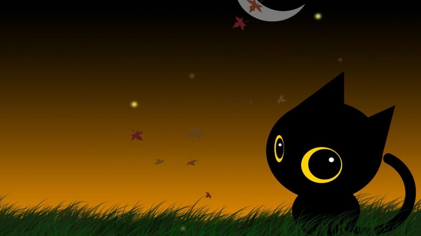 1370x770 Cute Black Cat Halloween Wallpaper Free Cute Black Cat Halloween Background, Desktop