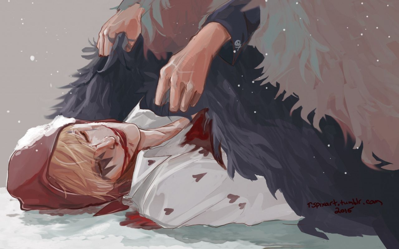 1280x800 Download wallpaper blood, hat, feathers, hands, art, Anime, guy, Desktop