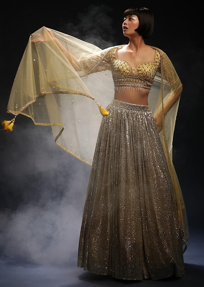 860x1200 Buy Yogita Bihani In Kalki Yellow And Silver Ombre Lehenga In Sequins Fabric With Hand Embroidered Cholid Adorned In Cut Dana And Sequins Work, Phone