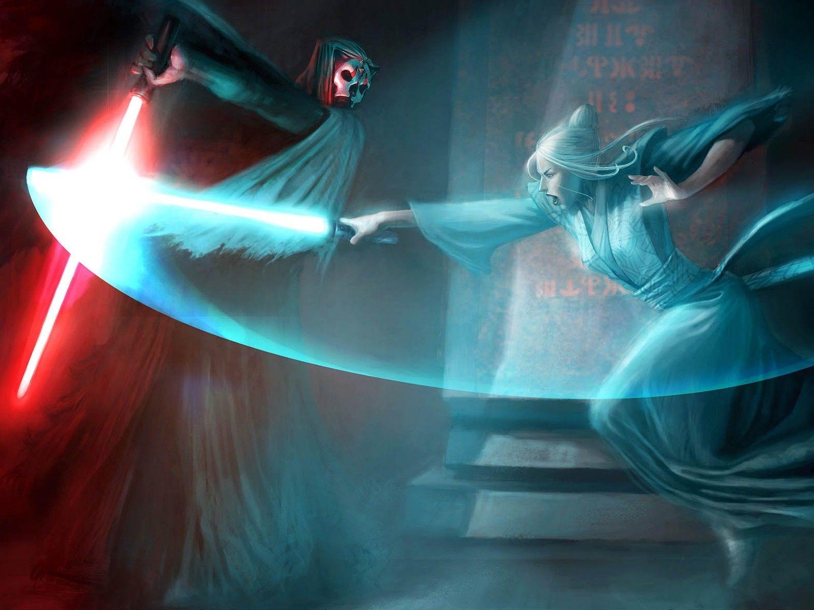 1600x1200 Star Wars, lightsabers, duel, fantasy art, Darth Nihilus, duel, Desktop