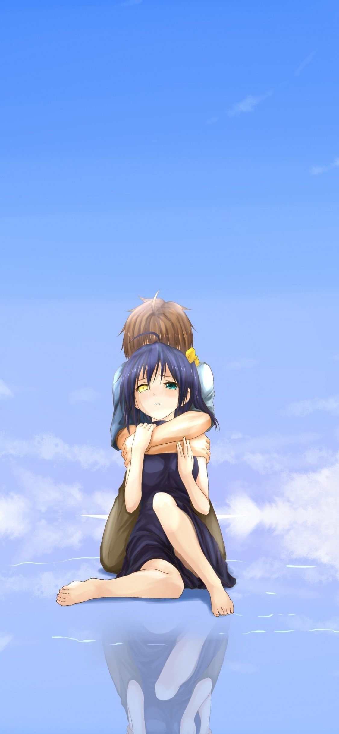 1130x2440 Download  Takanashi Rikka, Togashi Yuuta, Chuunibyou Demo Koi Ga Shitai, Back Hug, Sky Wallpaper for iPhone 11 Pro & X, Phone