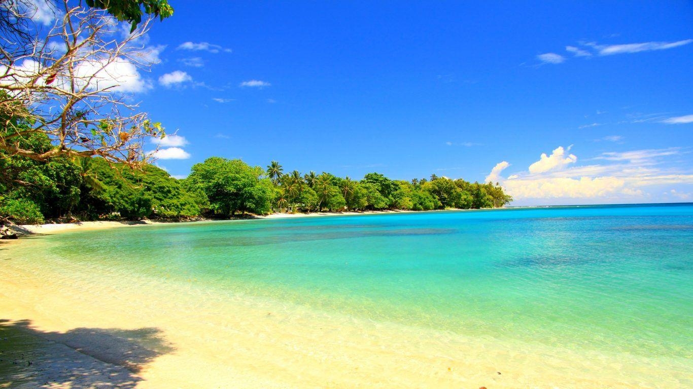 1370x770 Beaches: Islands Palm Guadalcanal Beach Trees Island Water Emerald, Desktop