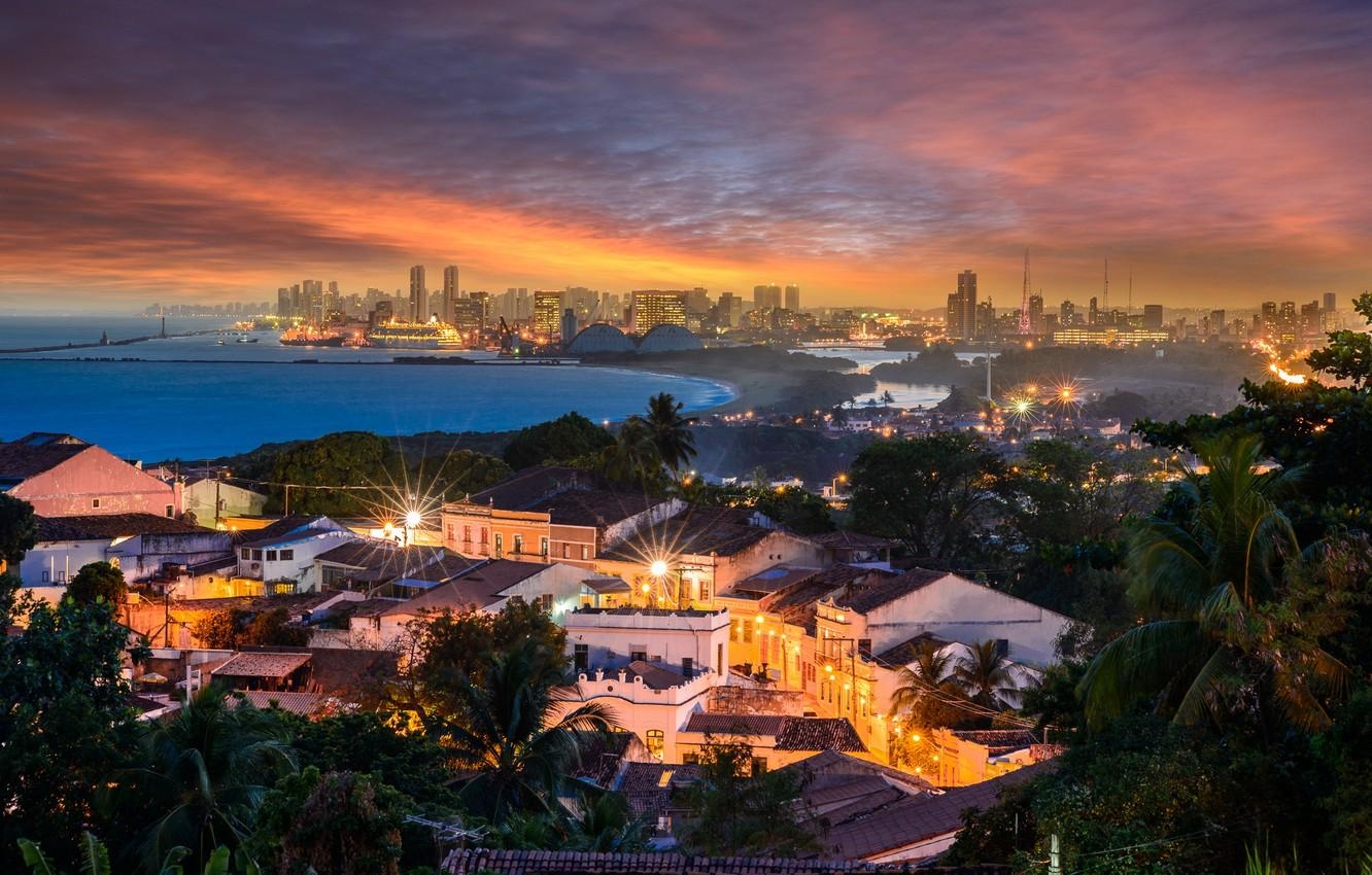 1340x850 Wallpaper sea, sunset, bridge, lake, port, Brazil, Recife, Olinda, Desktop