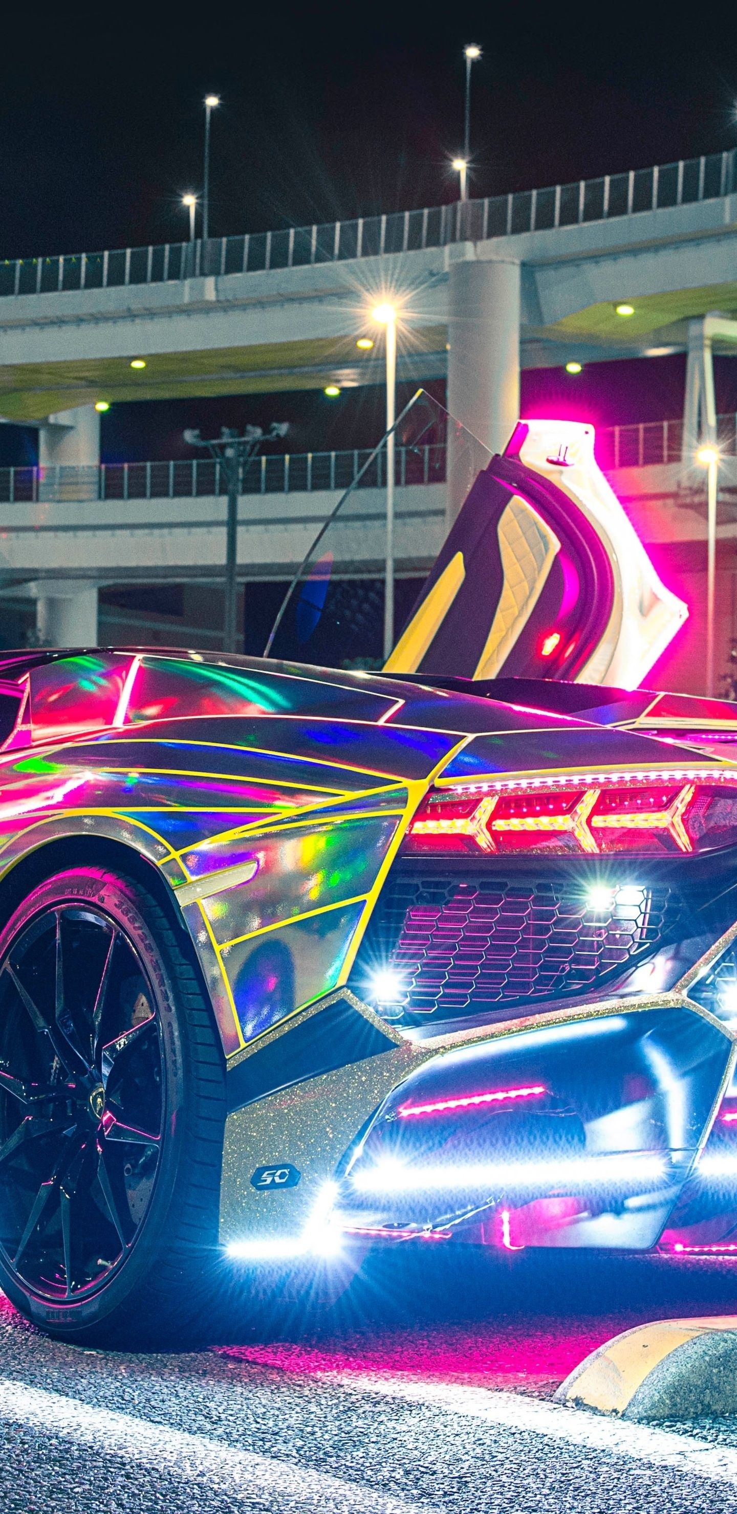 1440x2960 Neon Lights Lamborghini Samsung Galaxy Note S S8, Phone