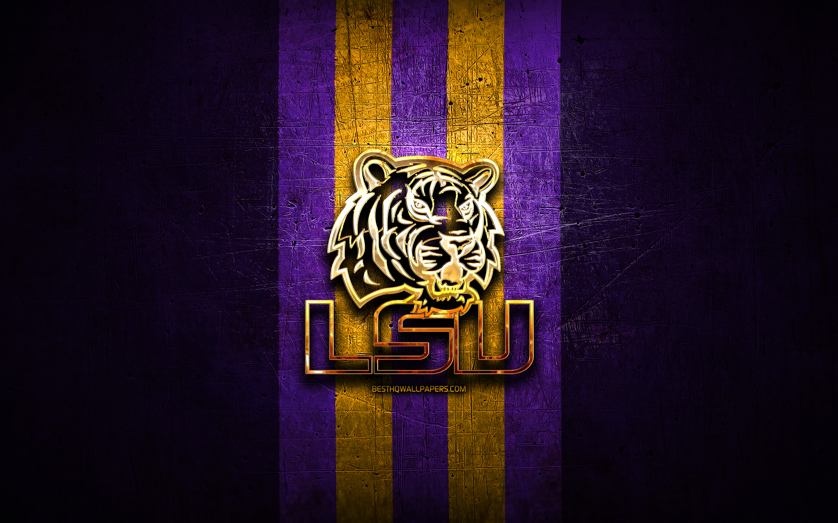 2880x1800 Download wallpaper LSU Tigers, golden logo, NCAA, violet metal background, american football club, LSU Tigers logo, american football, USA for desktop with resolution. High Quality HD picture wallpaper, Desktop