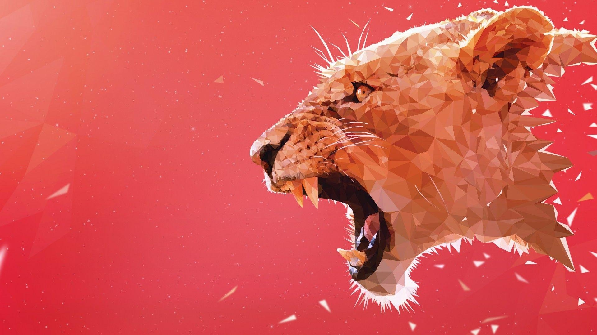 1920x1080 Wallpaper Lioness, Aggressive, Triangles, Low poly, HD, 5K, Desktop