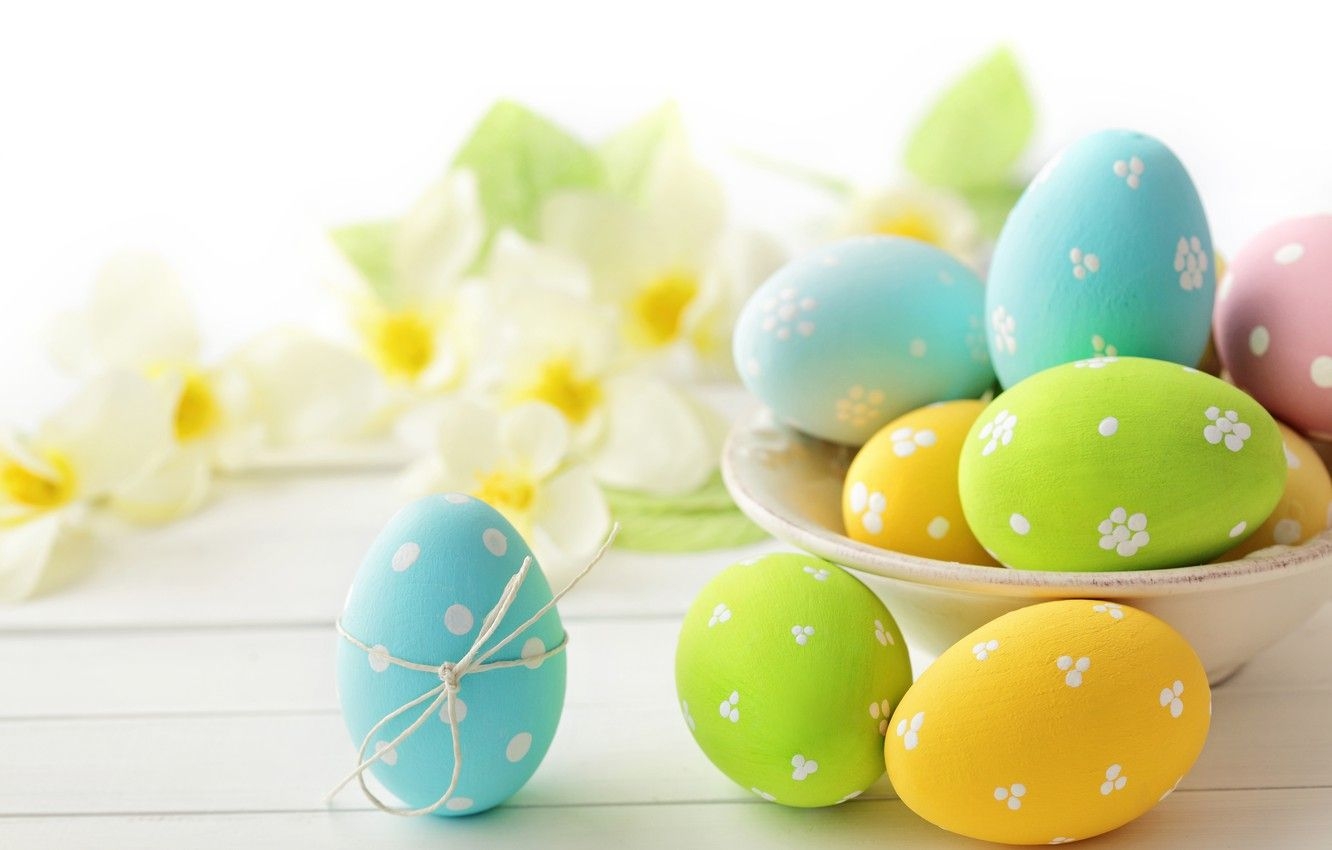 1340x850 Wallpaper flowers, eggs, Easter, flowers, Easter, eggs, delicate, pastel image for desktop, section праздники, Desktop