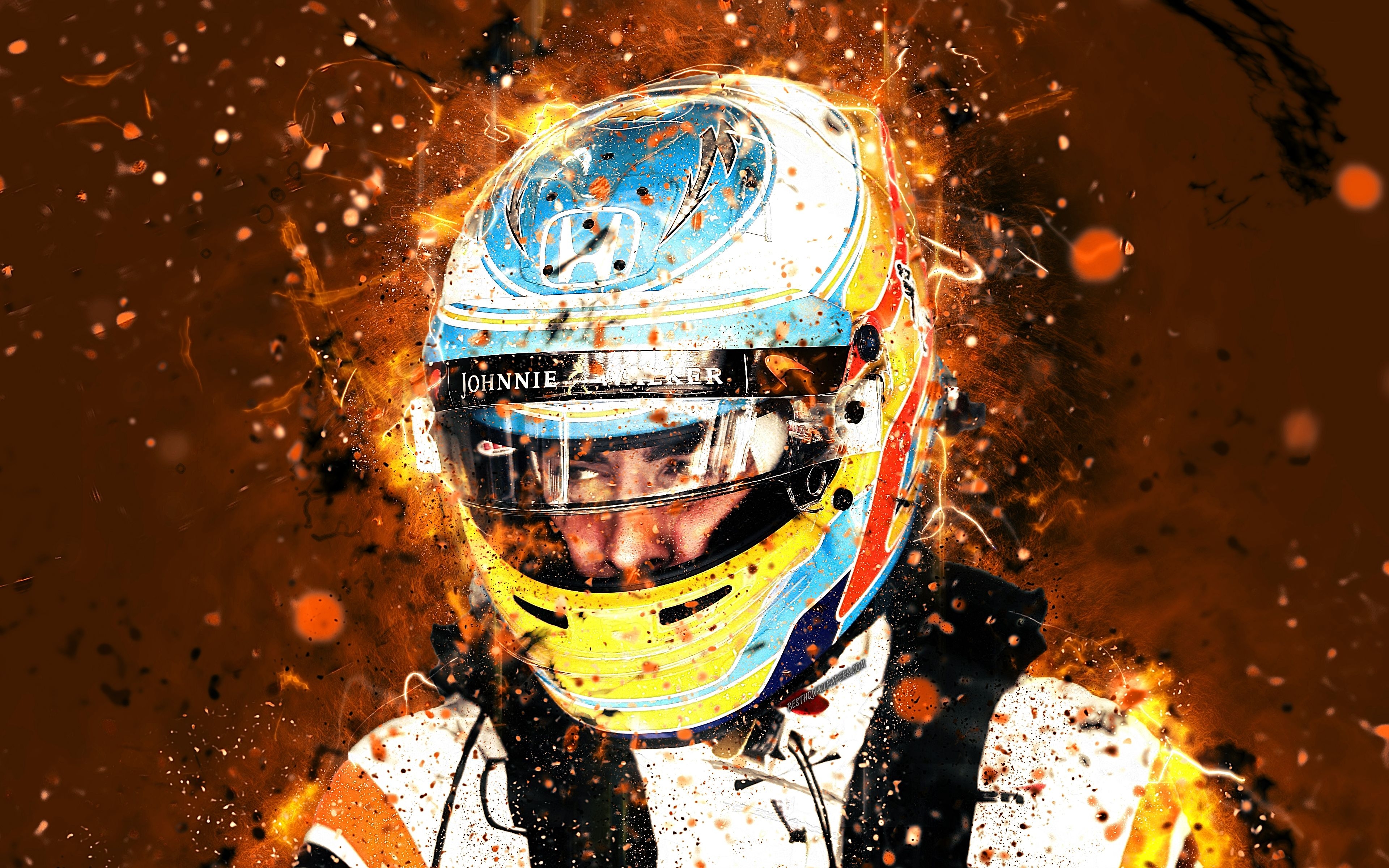 3840x2400 Download wallpaper 4k, Fernando Alonso, abstract art, Formula F1, Desktop