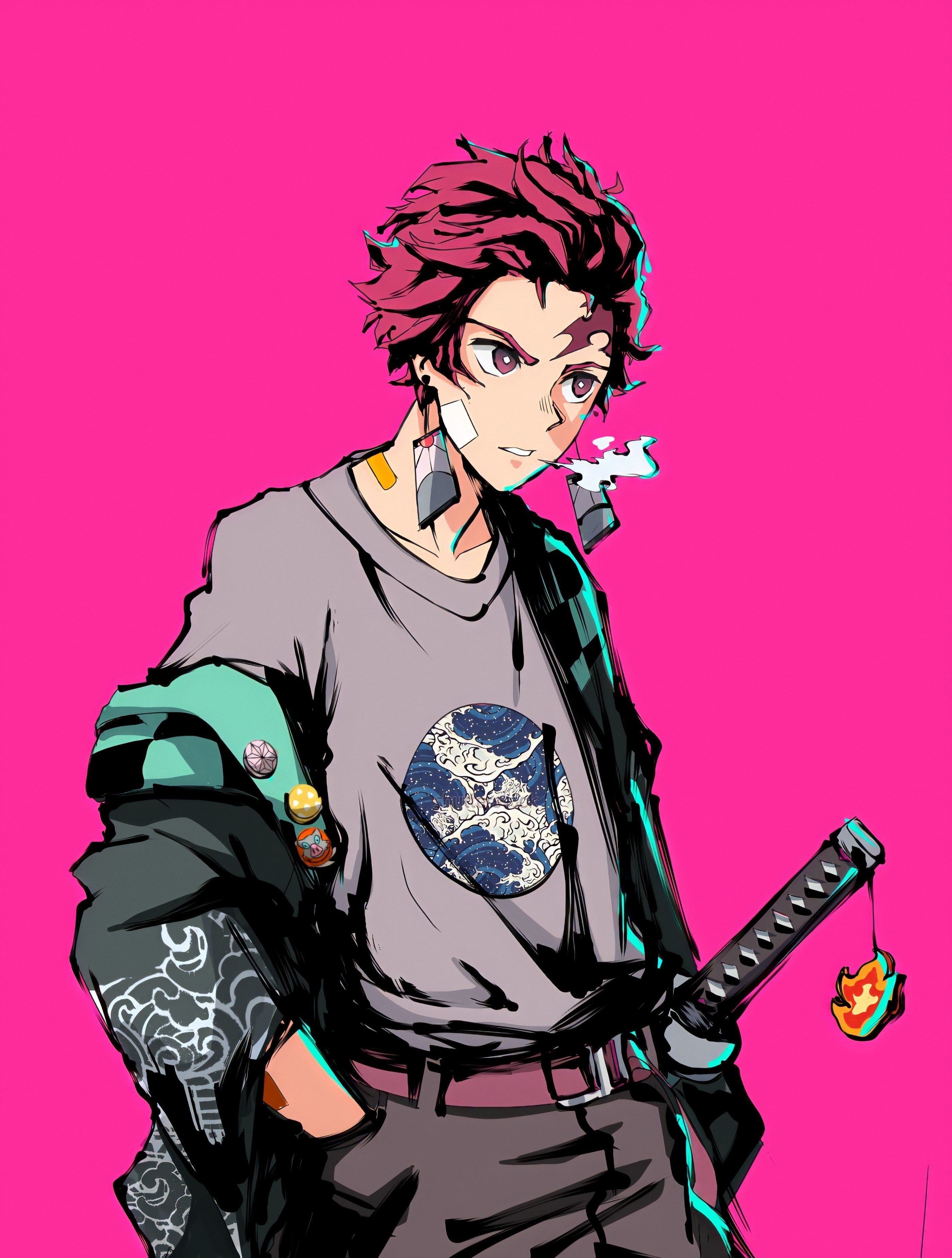 2800x3700 My fanart of Tanjiro in modern fit, Phone