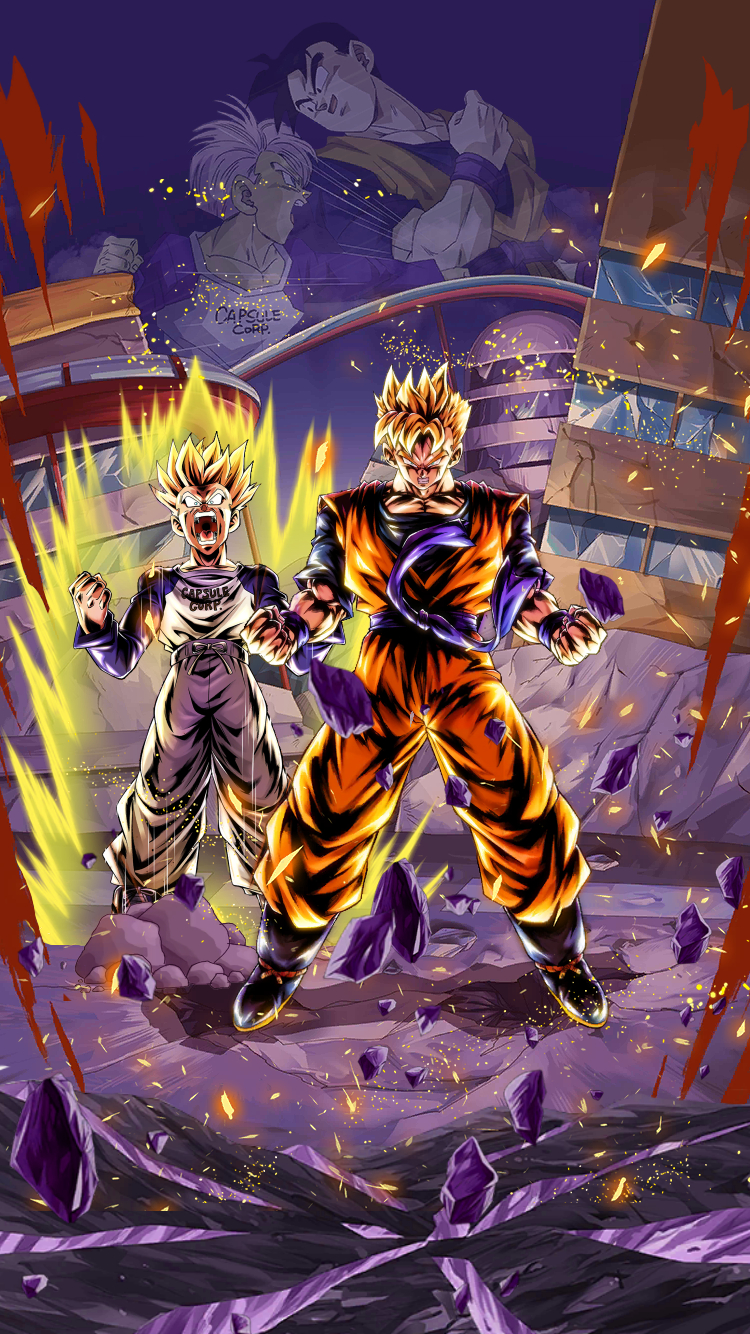 750x1340 Super Saiyan at last! A little iPhone 7 wallpaper I made featuring Android Saga Gohan and Trunks: DragonballLegends, Phone